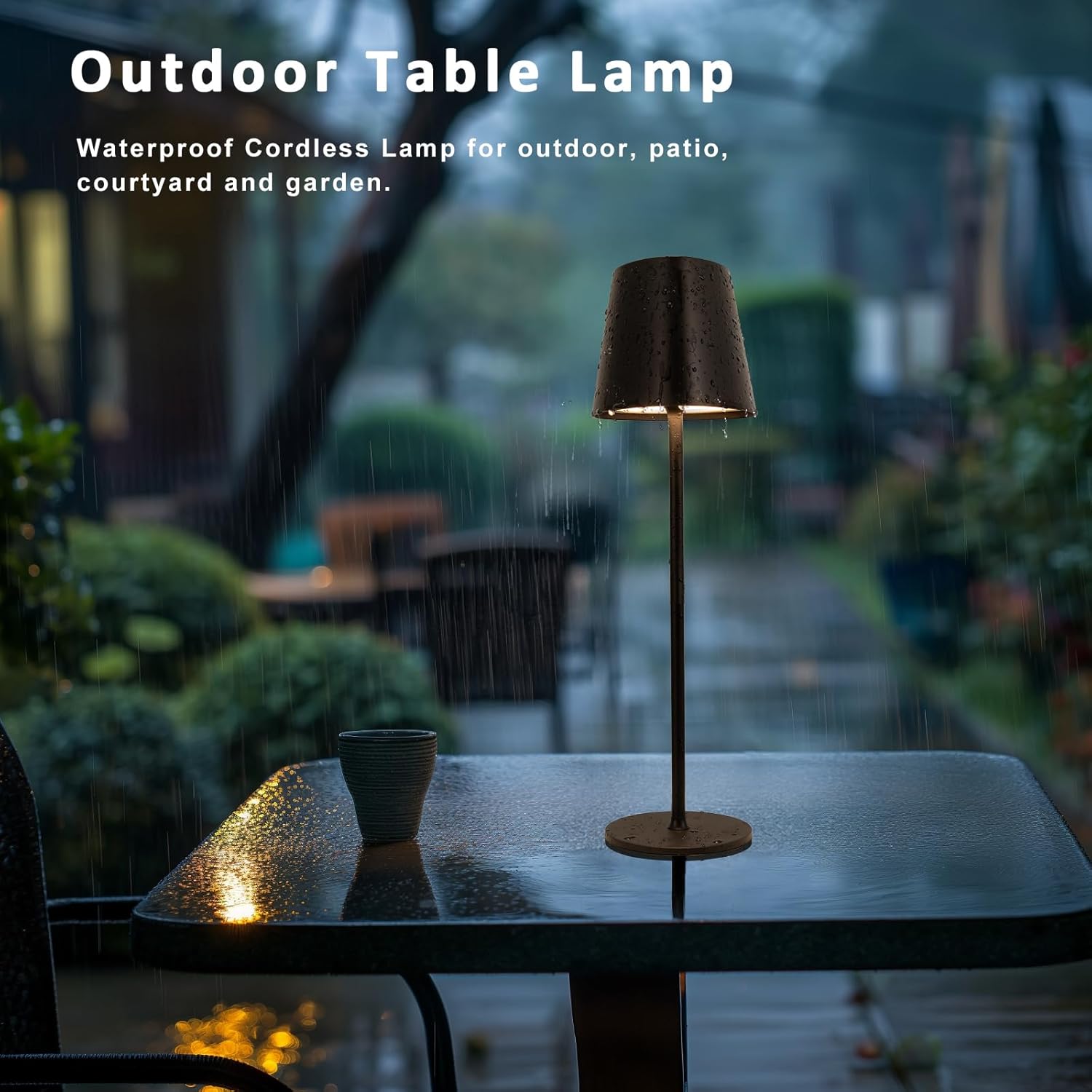 Kakanuo Cordless Table Lamp, Stepless Dimming, Rechargeable Battery, LED Lamps for Indoor/Outdoor - Black