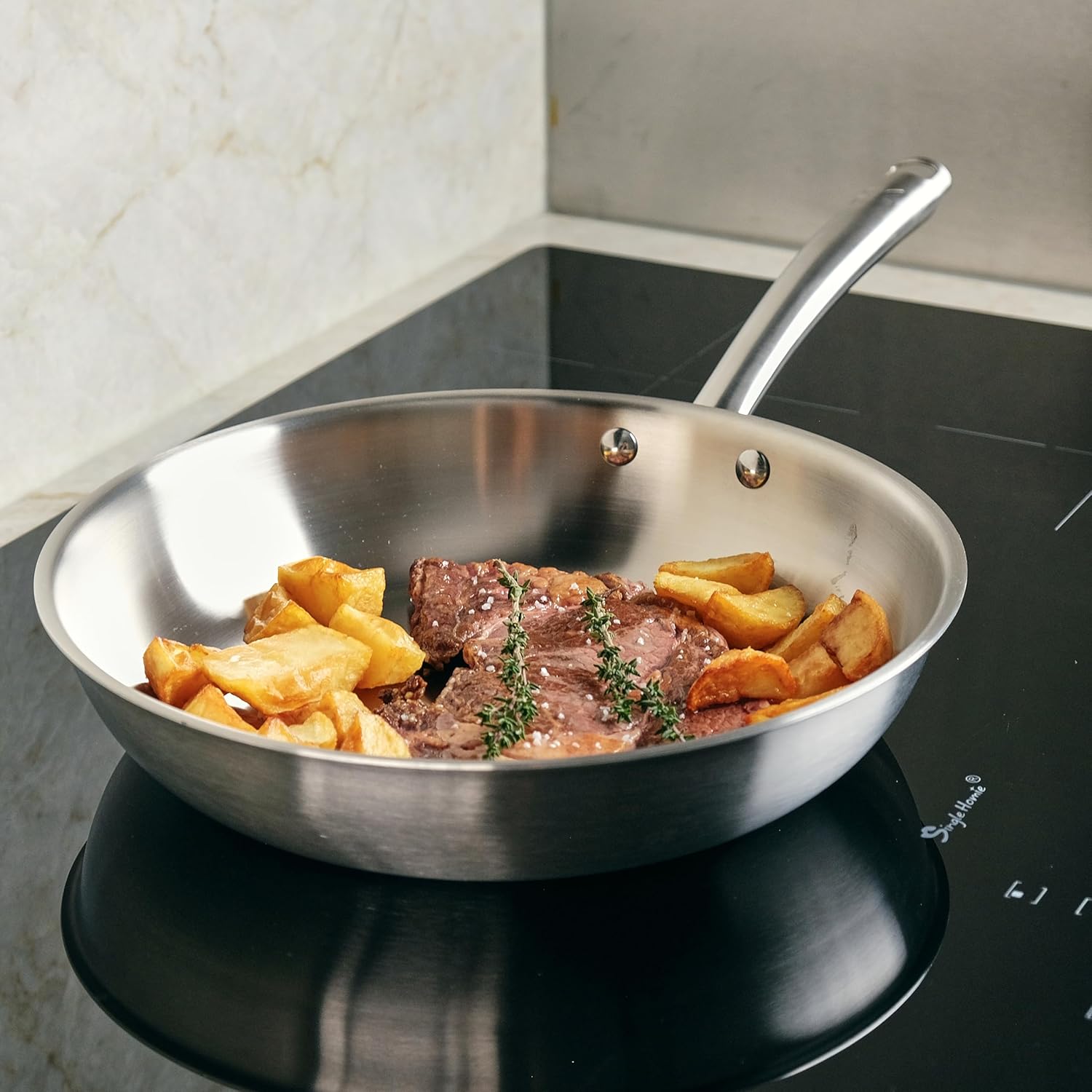 KAMBERG 0008270 Triply Stainless Steel Frying Pan 20 cm - PFAS-Free - Induction & Oven Safe - Grey