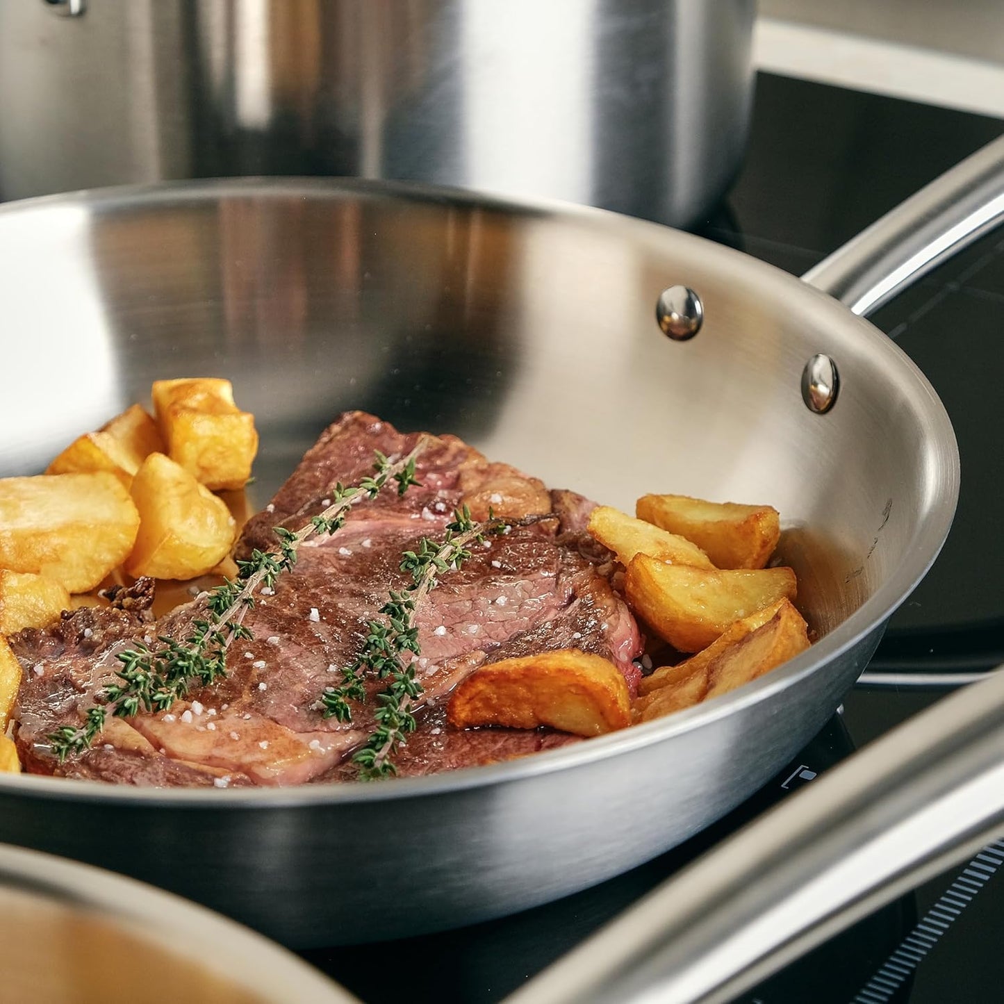 KAMBERG 0008270 Triply Stainless Steel Frying Pan 20 cm - PFAS-Free - Induction & Oven Safe - Grey