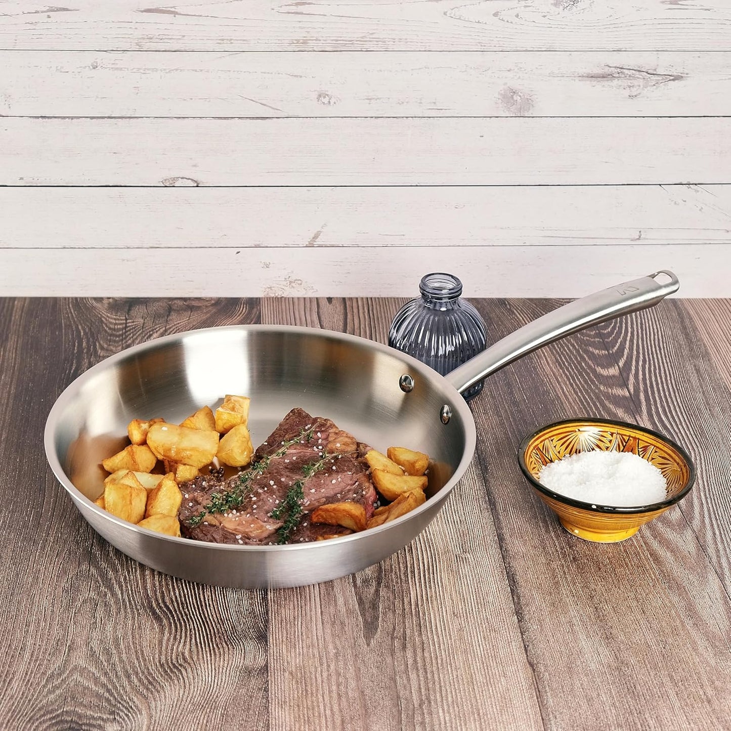 KAMBERG 0008270 Triply Stainless Steel Frying Pan 20 cm - PFAS-Free - Induction & Oven Safe - Grey