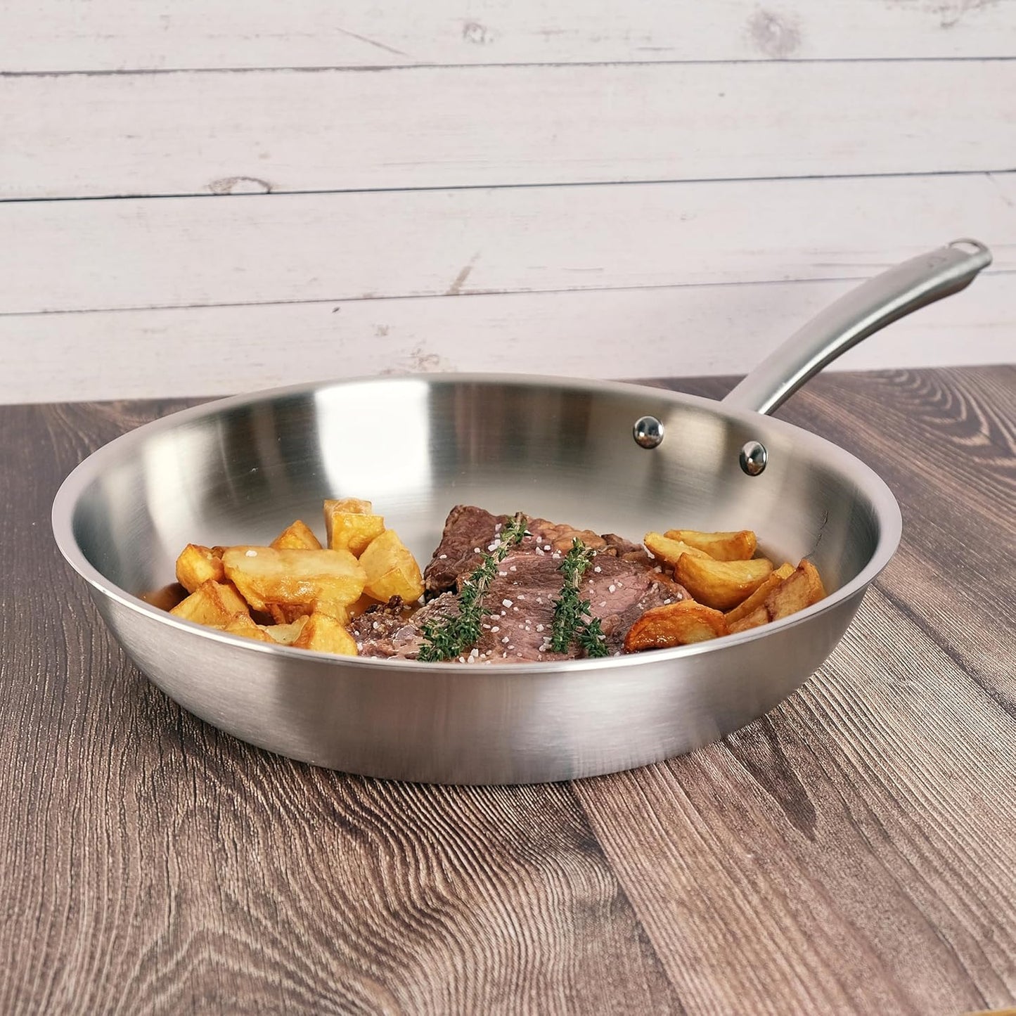 KAMBERG 0008270 Triply Stainless Steel Frying Pan 20 cm - PFAS-Free - Induction & Oven Safe - Grey