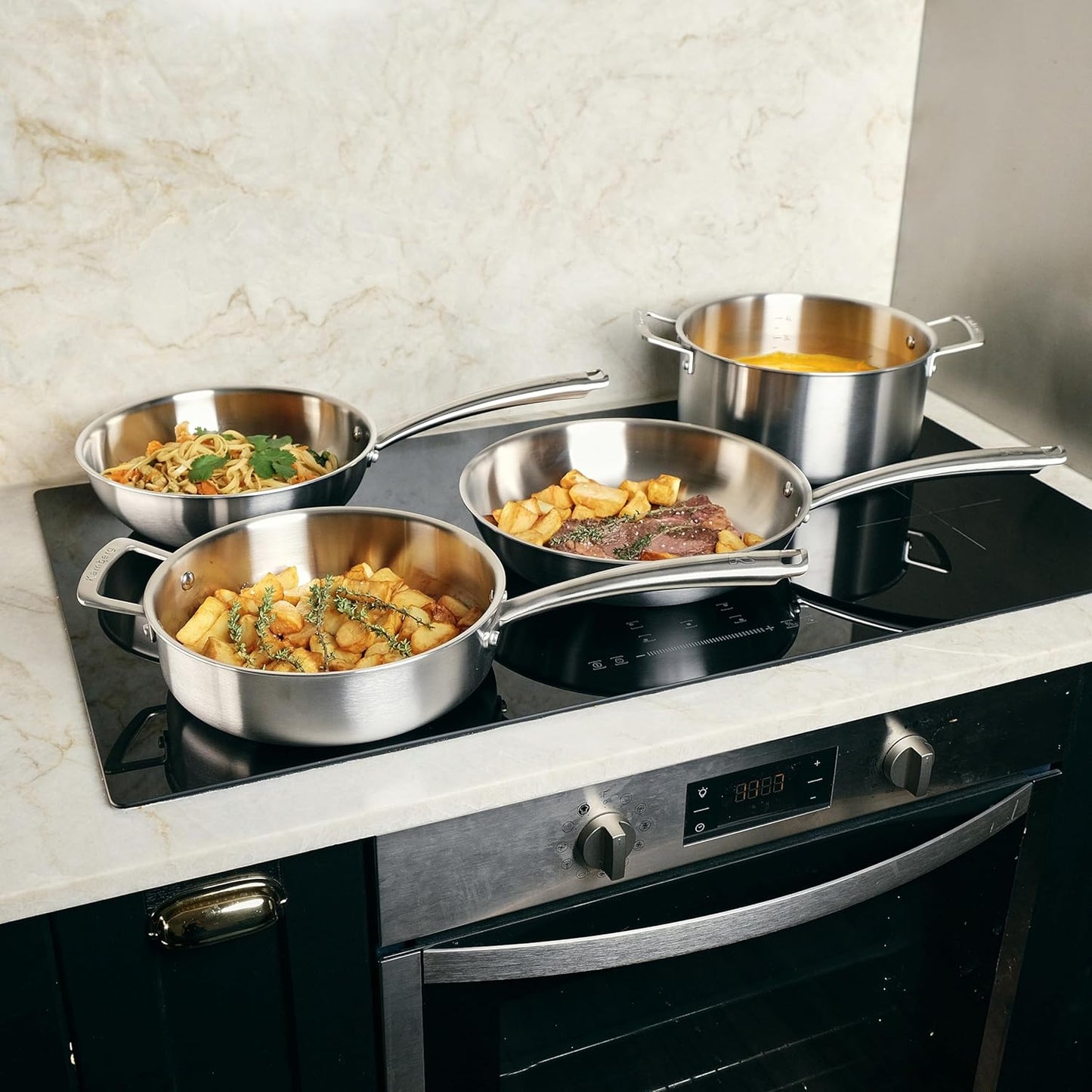 KAMBERG 0008270 Triply Stainless Steel Frying Pan 20 cm - PFAS-Free - Induction & Oven Safe - Grey