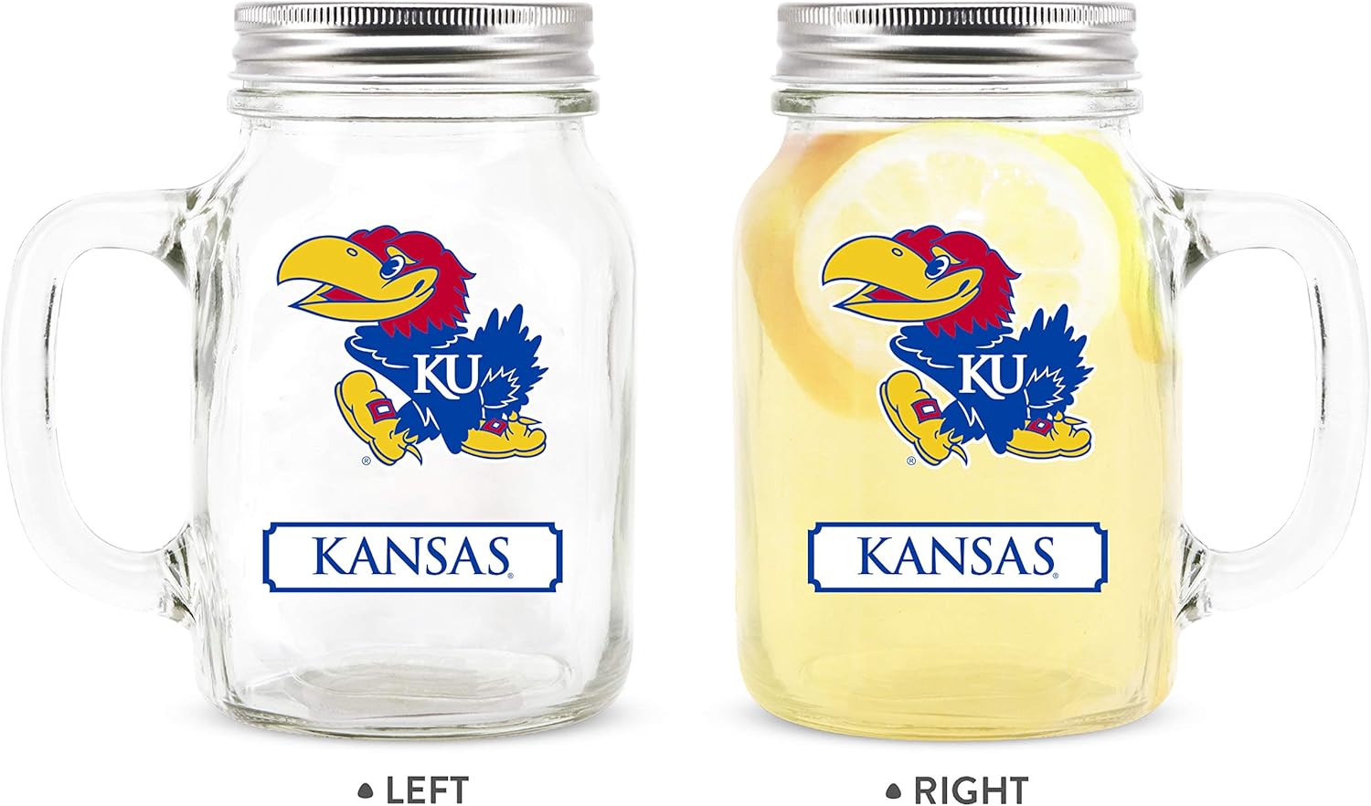 Kansas Jayhawks 20oz Glass Mason Jar - Official NCAA Duck House Merchandise