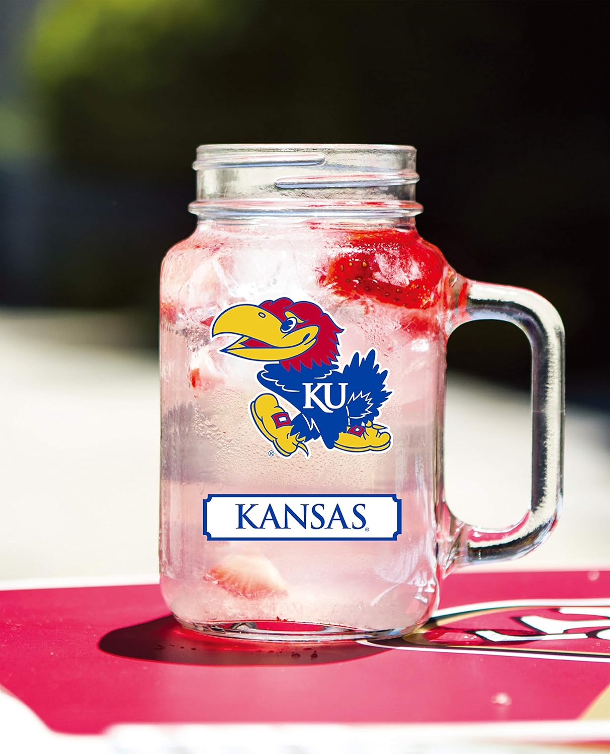 Kansas Jayhawks 20oz Glass Mason Jar - Official NCAA Duck House Merchandise