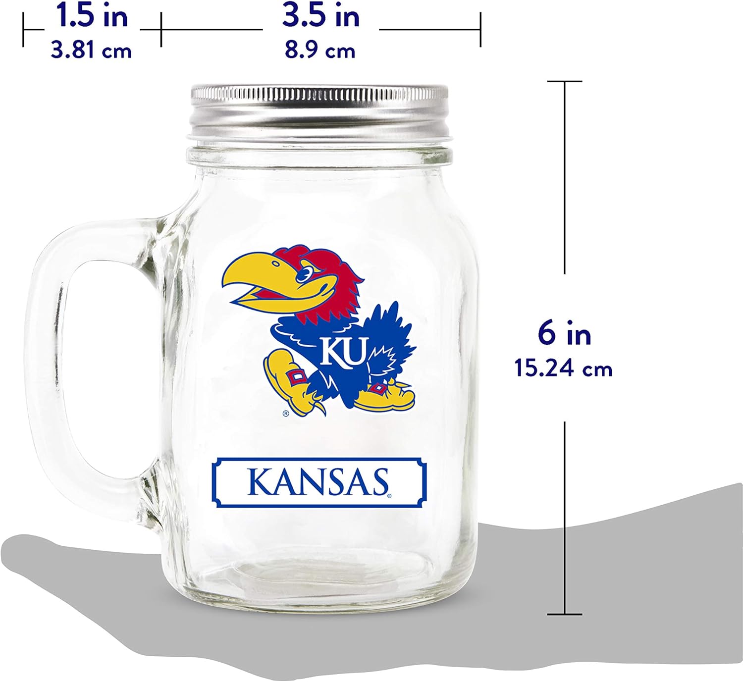 Kansas Jayhawks 20oz Glass Mason Jar - Official NCAA Duck House Merchandise