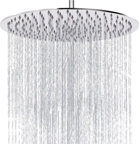 Katezon Stainless Steel Rainfall Showerhead - High Flow 12'' Rain Shower Head for Bathroom, Wall/Ceiling Mount, Chrome