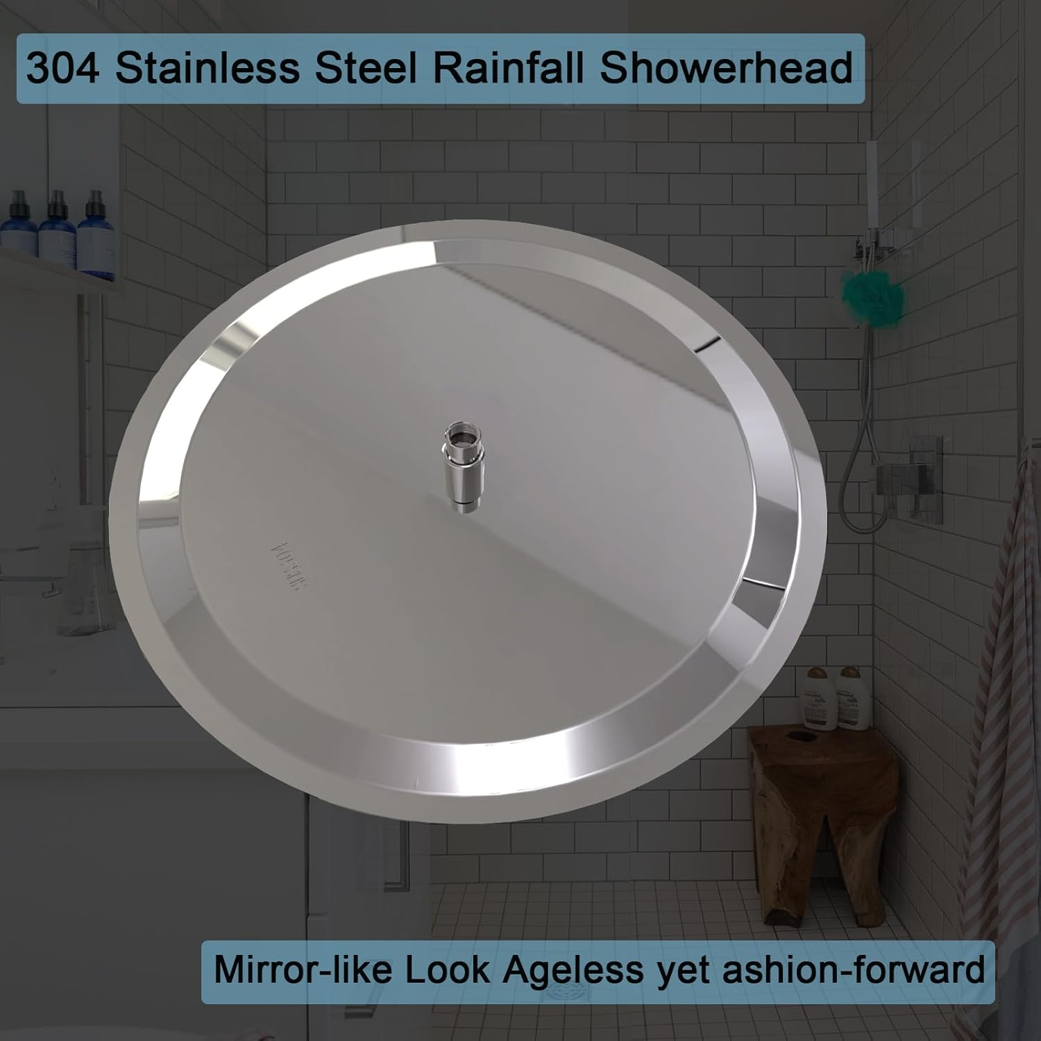 Katezon Stainless Steel Rainfall Showerhead - High Flow 12'' Rain Shower Head for Bathroom, Wall/Ceiling Mount, Chrome