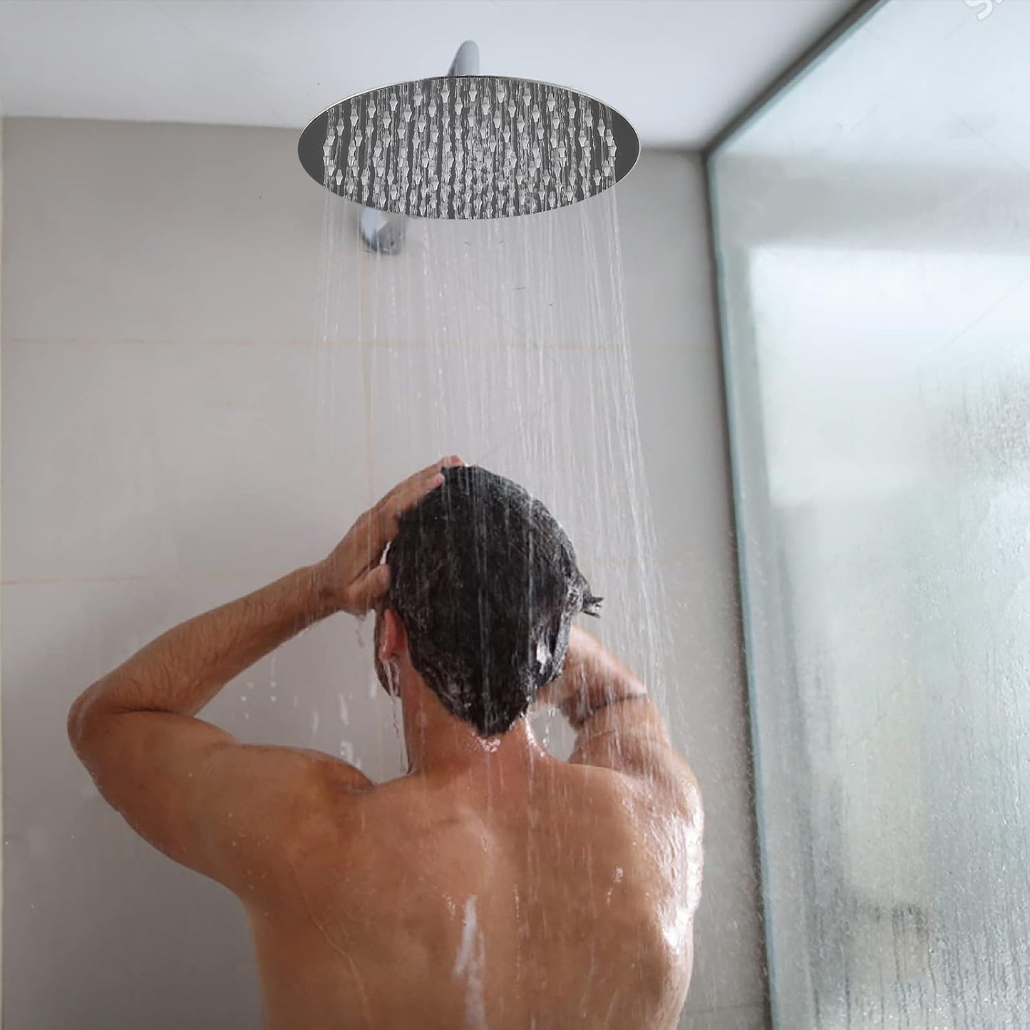 Katezon Stainless Steel Rainfall Showerhead - High Flow 12'' Rain Shower Head for Bathroom, Wall/Ceiling Mount, Chrome