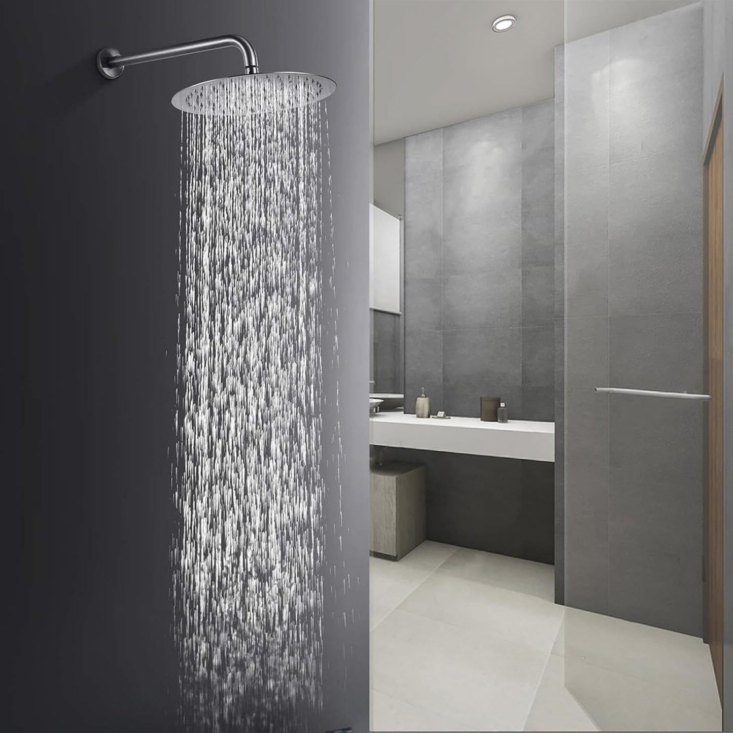 Katezon Stainless Steel Rainfall Showerhead - High Flow 12'' Rain Shower Head for Bathroom, Wall/Ceiling Mount, Chrome