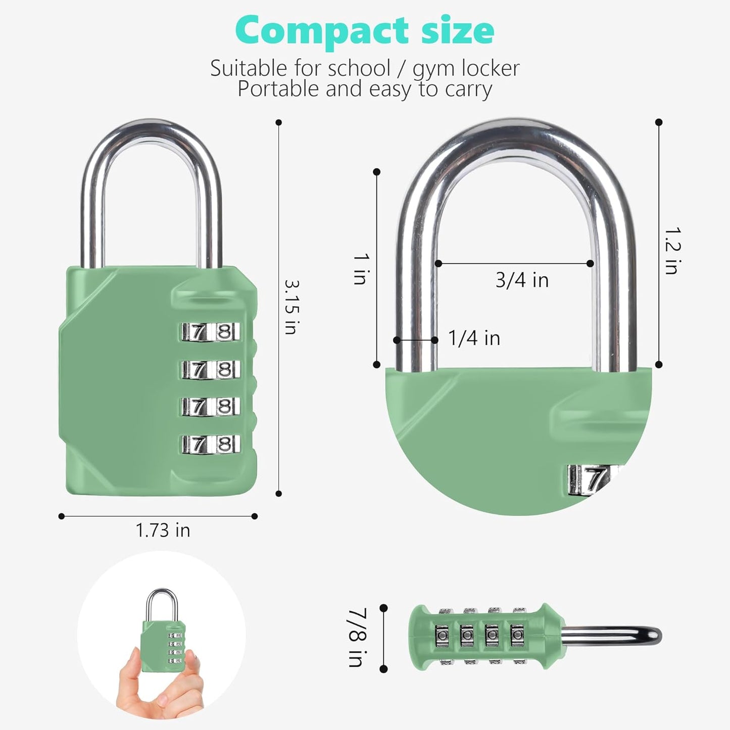 KAWAHA CL11KG Outdoor Combination Padlock Set - 4 Digit Gym Locker Lock for School, Gates, Doors, Toolbox - Khaki-Green