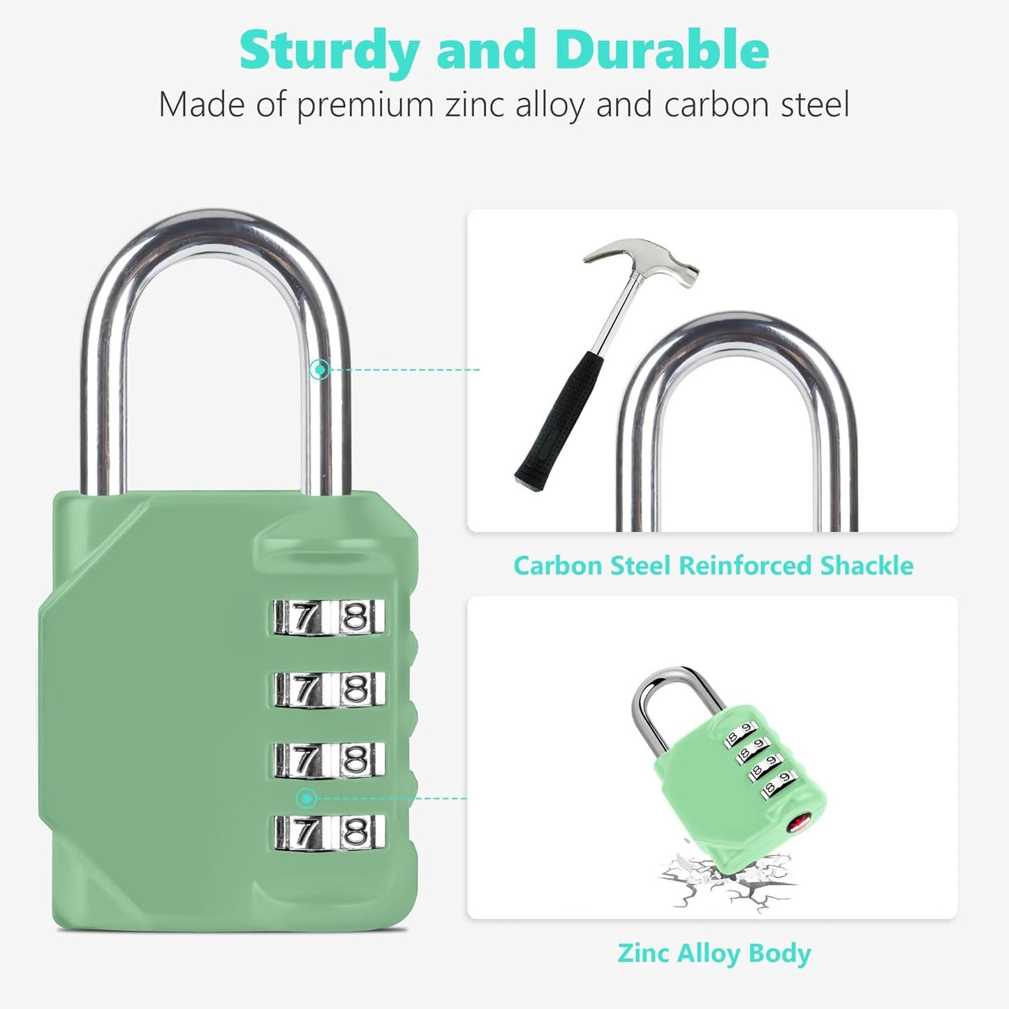 KAWAHA CL11KG Outdoor Combination Padlock Set - 4 Digit Gym Locker Lock for School, Gates, Doors, Toolbox - Khaki-Green