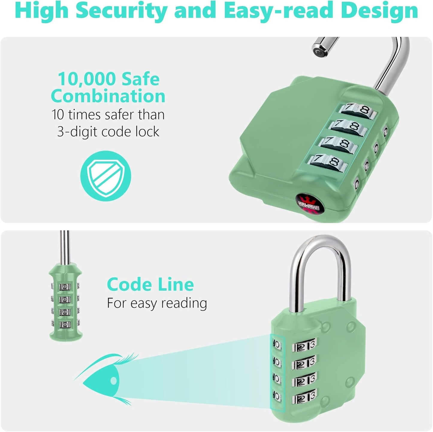KAWAHA CL11KG Outdoor Combination Padlock Set - 4 Digit Gym Locker Lock for School, Gates, Doors, Toolbox - Khaki-Green