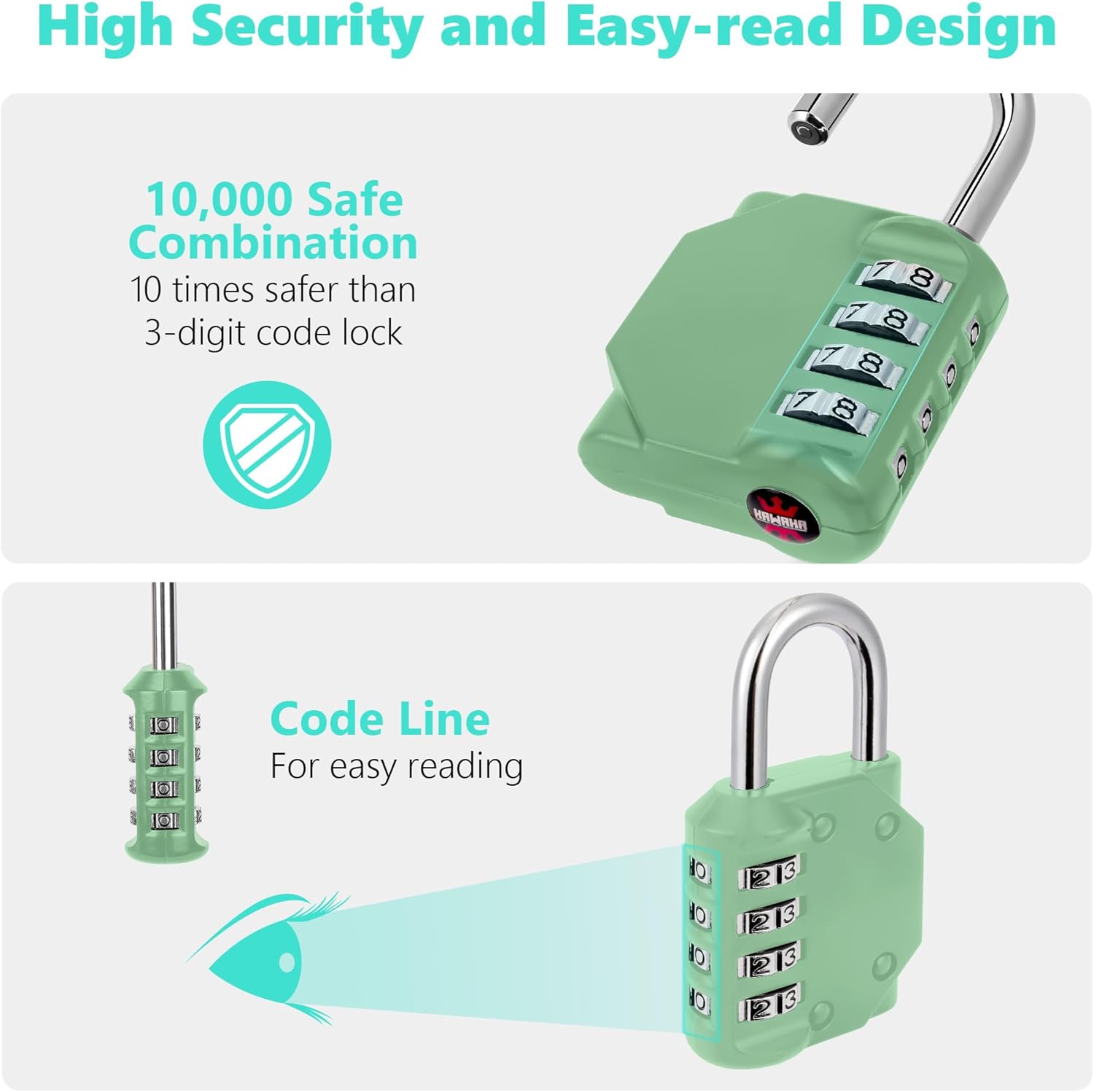 KAWAHA CL11KG Outdoor Combination Padlock Set - 4 Digit Gym Locker Lock for School, Gates, Doors, Toolbox - Khaki-Green