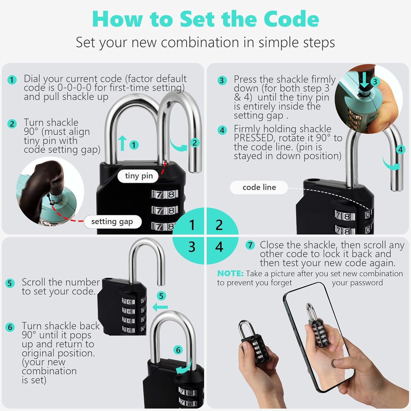KAWAHA CL11KG Outdoor Combination Padlock Set - 4 Digit Gym Locker Lock for School, Gates, Doors, Toolbox - Khaki-Green