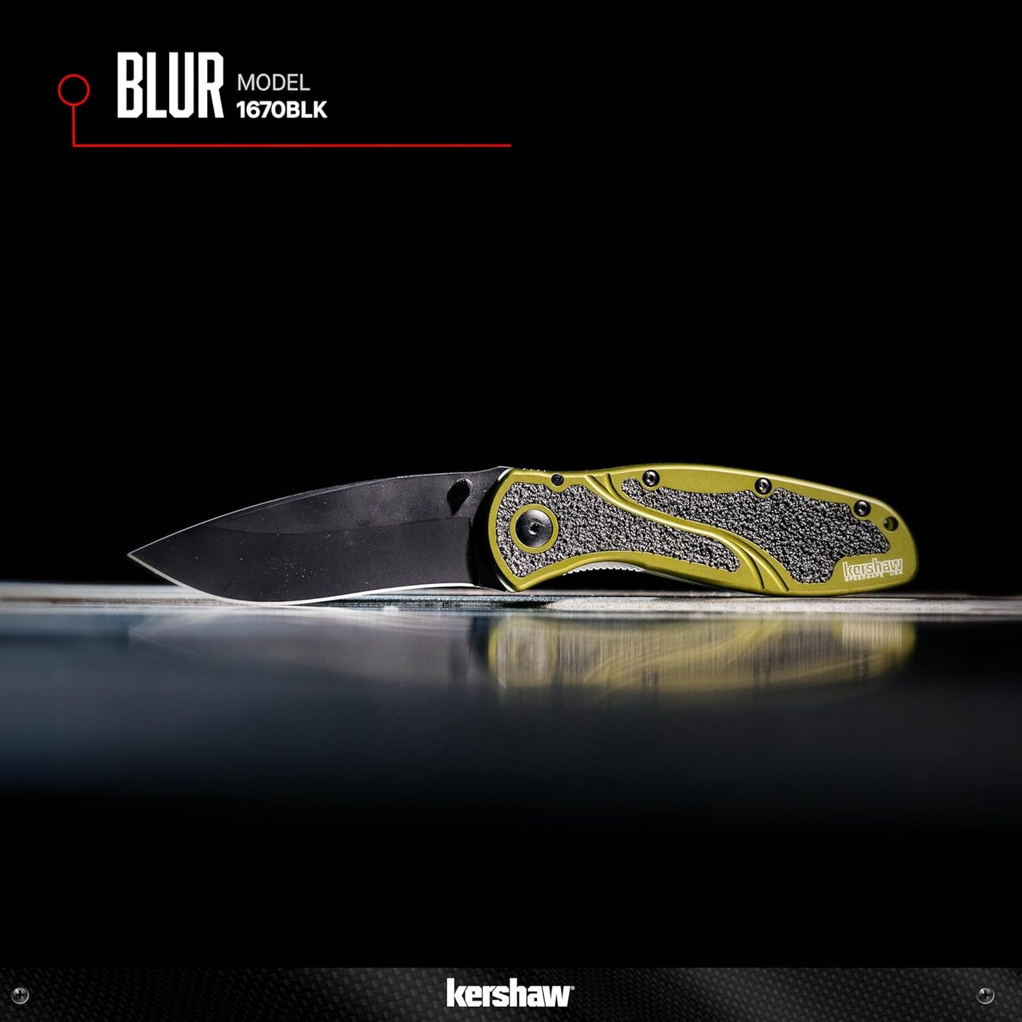 Kershaw Blur Black 1670BLK Pocketknife, 3.4" Drop Point Blade, Cerakote Finish, SpeedSafe Opening & Reversible Clip