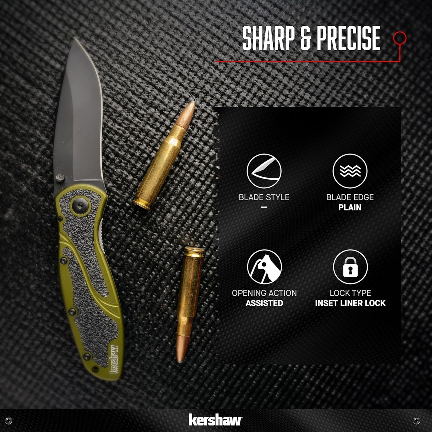 Kershaw Blur Black 1670BLK Pocketknife, 3.4" Drop Point Blade, Cerakote Finish, SpeedSafe Opening & Reversible Clip