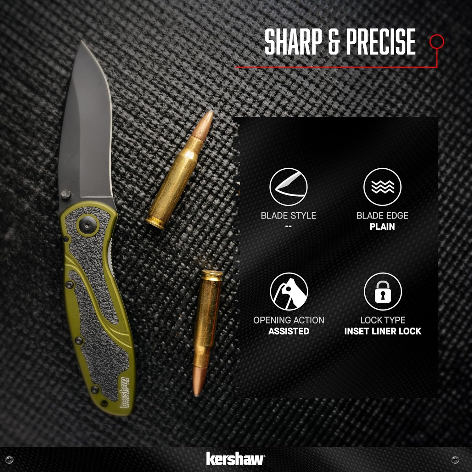 Kershaw Blur Black 1670BLK Pocketknife, 3.4" Drop Point Blade, Cerakote Finish, SpeedSafe Opening & Reversible Clip