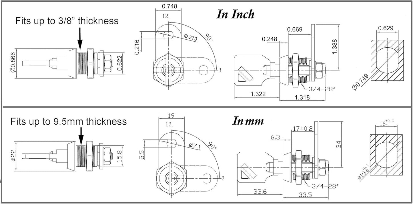 Keyed Alike 5/8 Inch Tubular Cam Lock for RV Compartment Storage - Pack of 2