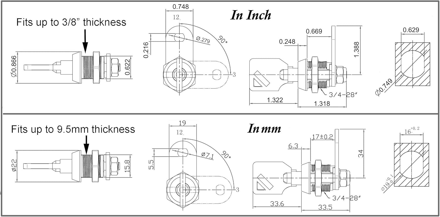 Keyed Alike 5/8 Inch Tubular Cam Lock for RV Compartment Storage - Pack of 2