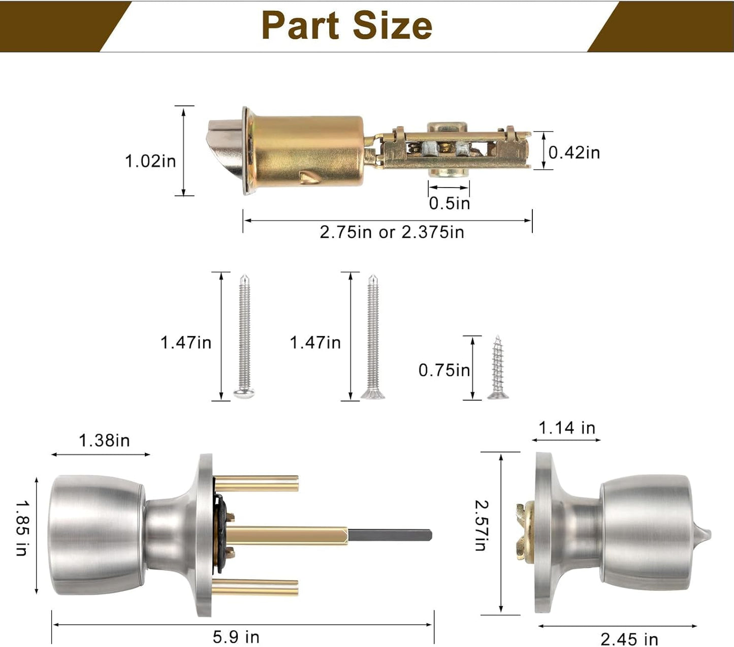 Keyed Entry Door Knob with Lock and Key for Front Door - Satin Nickel, Ideal for Commercial and Residential Use in Bedroom and Bathroom