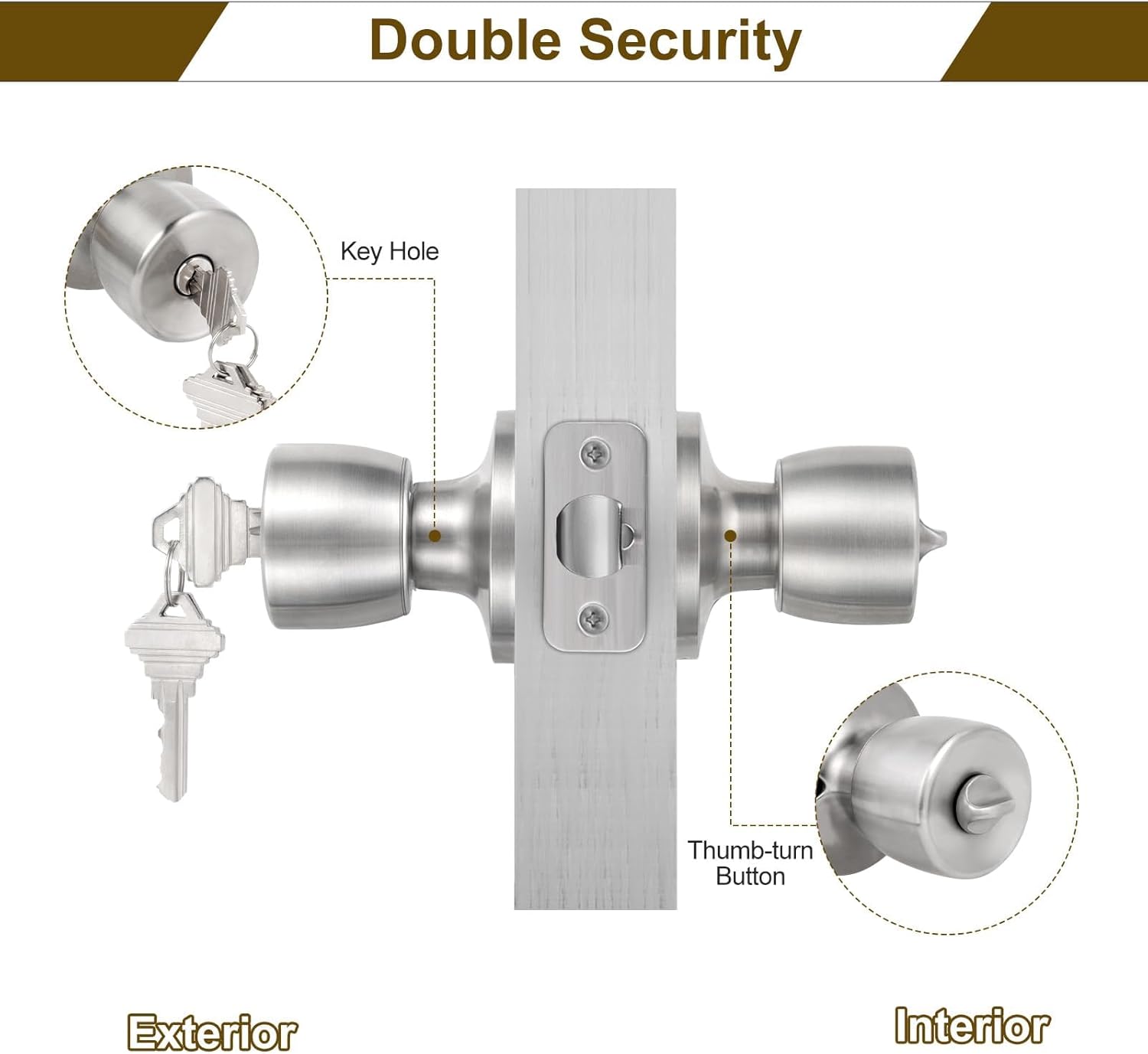 Keyed Entry Door Knob with Lock and Key for Front Door - Satin Nickel, Ideal for Commercial and Residential Use in Bedroom and Bathroom