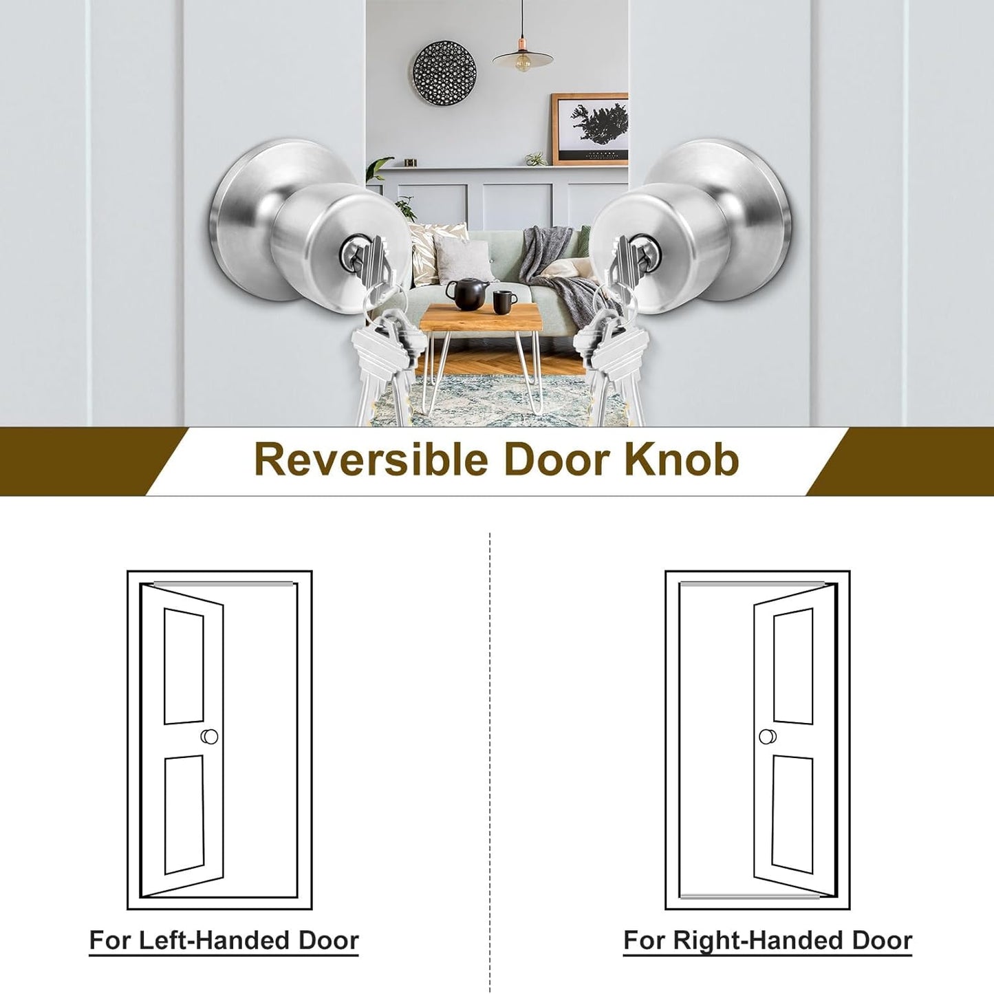 Keyed Entry Door Knob with Lock and Key for Front Door - Satin Nickel, Ideal for Commercial and Residential Use in Bedroom and Bathroom
