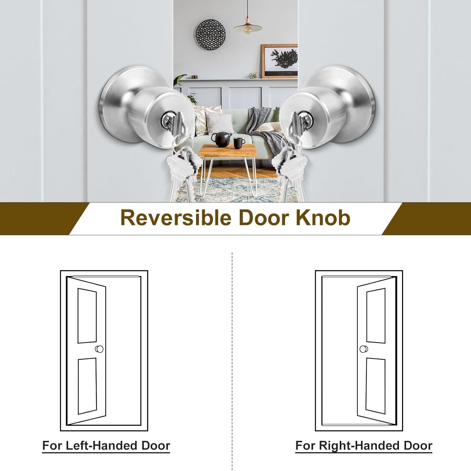 Keyed Entry Door Knob with Lock and Key for Front Door - Satin Nickel, Ideal for Commercial and Residential Use in Bedroom and Bathroom