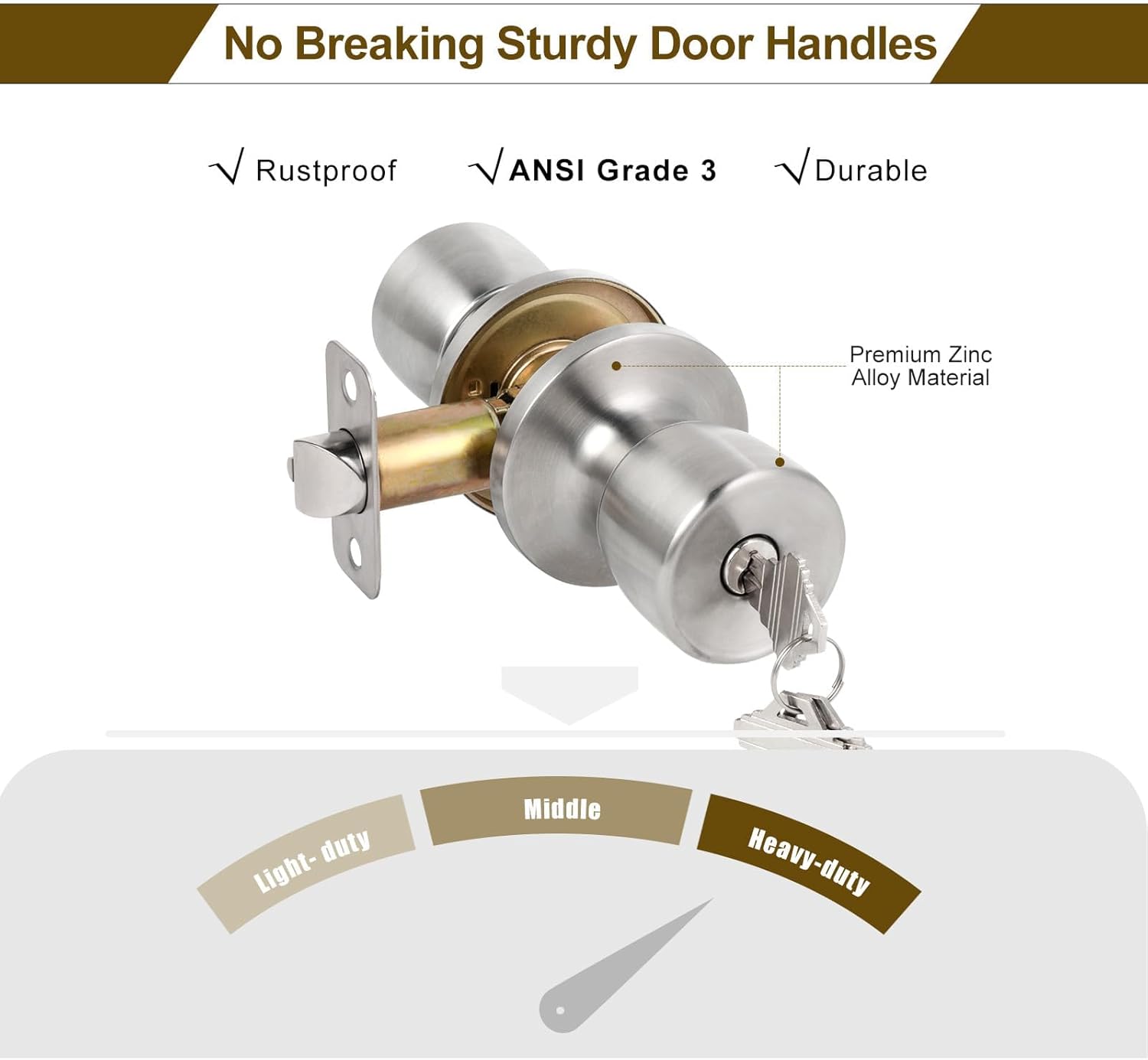 Keyed Entry Door Knob with Lock and Key for Front Door - Satin Nickel, Ideal for Commercial and Residential Use in Bedroom and Bathroom