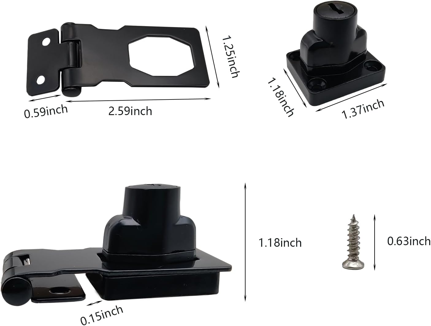 Keyed Hasp Cabinet Door Latch Lock - 4 Pack 2.5 Inch Twist Knob Key Locking Hasp, ADWUALI Metal Closet Door Locks with Keys and Screws, Black Desk Locks for Drawers