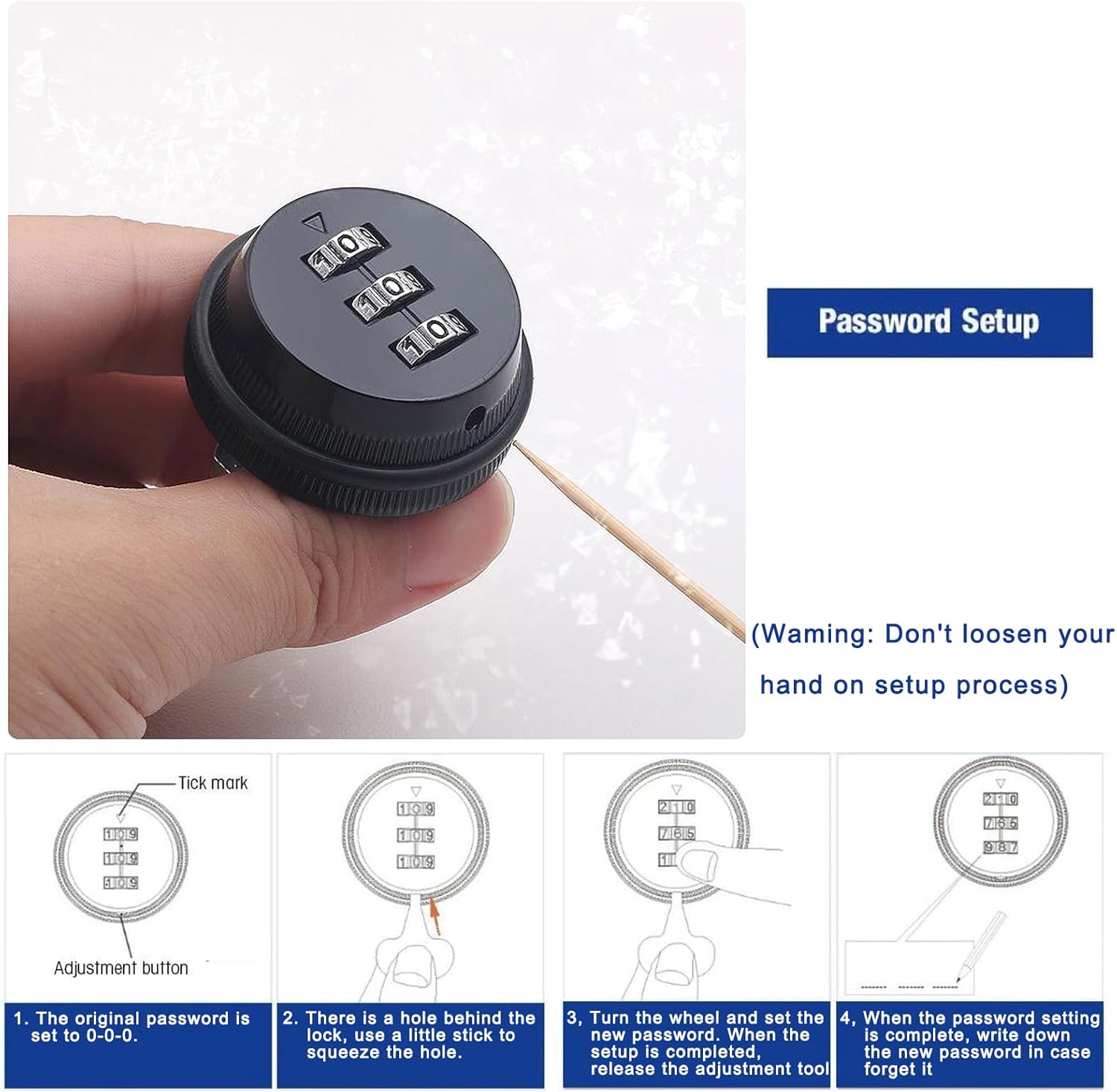 Keyless 3-Digit Combination Cam Lock Set for Cabinets and Mailboxes - 3 Pack, Black, Fits 0.3-0.9 Inch Cylinder