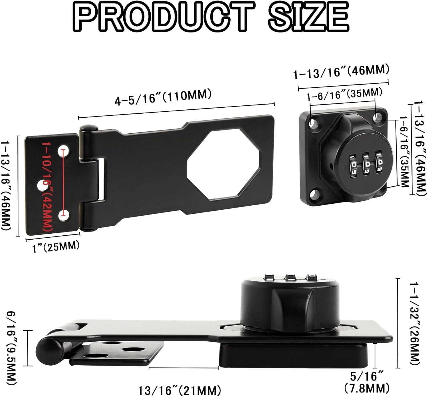 Keyless Combination Cabinet Lock for Household Doors - 90/180 Degrees Latches, Password Lock for Cabinets, Sliding Barn Doors, Pet Doors - 4.5inch Black Lock