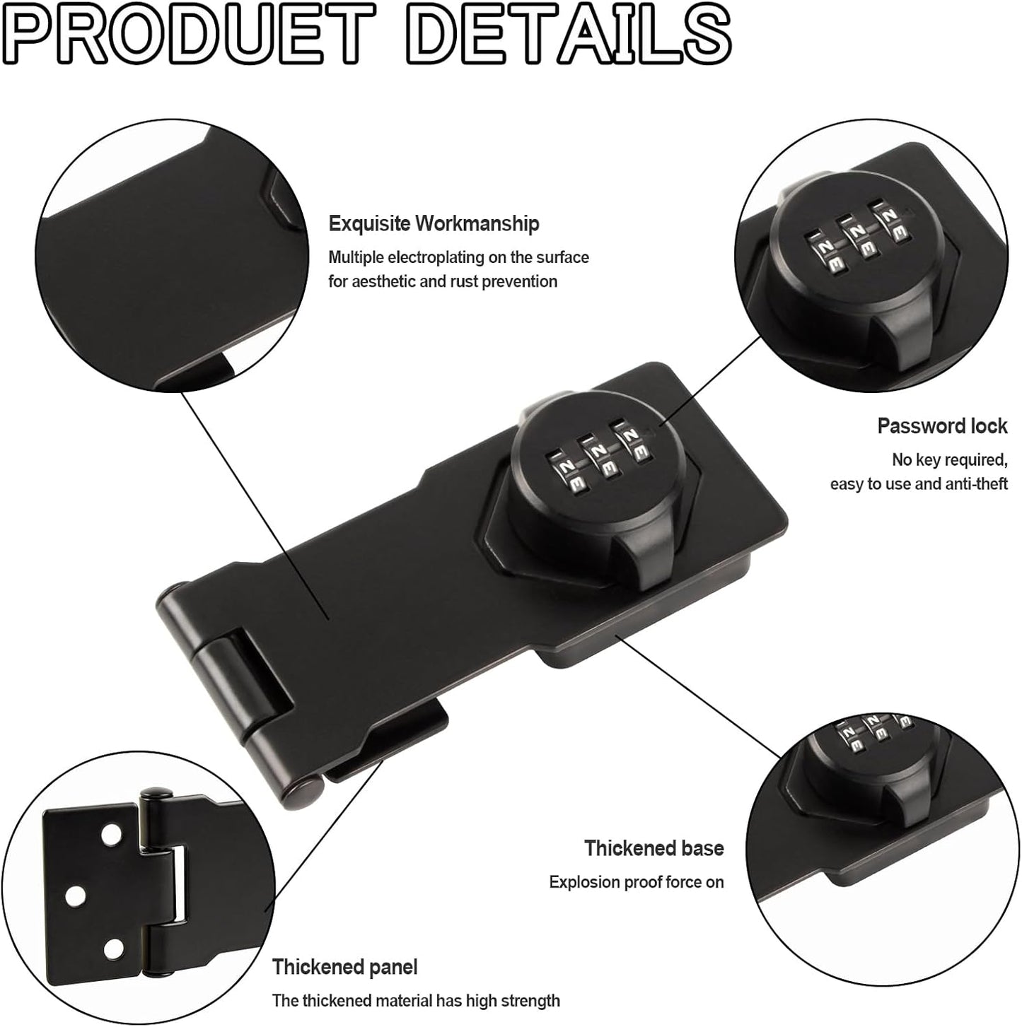 Keyless Combination Cabinet Lock for Household Doors - 90/180 Degrees Latches, Password Lock for Cabinets, Sliding Barn Doors, Pet Doors - 4.5inch Black Lock