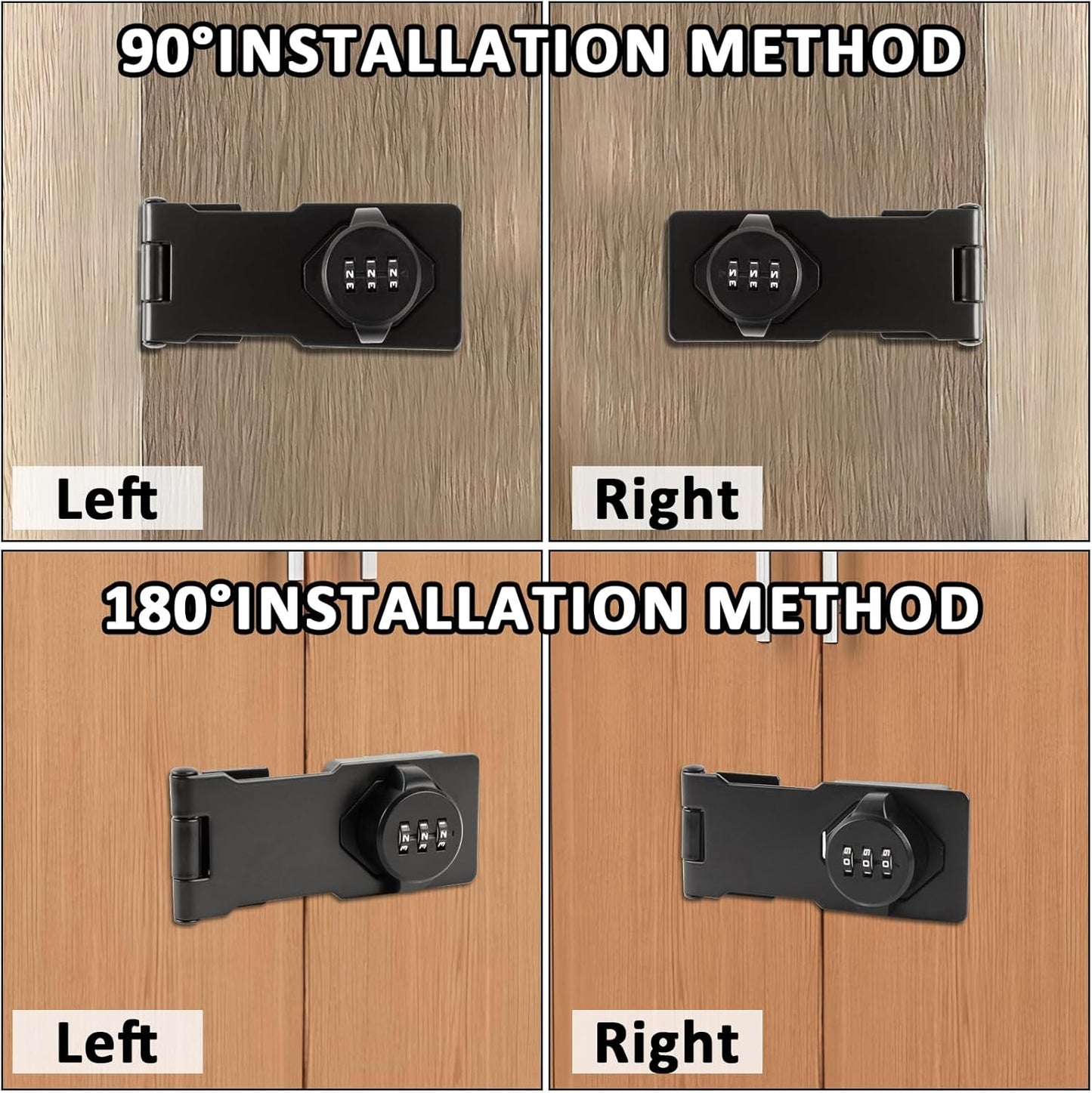 Keyless Combination Cabinet Lock for Household Doors - 90/180 Degrees Latches, Password Lock for Cabinets, Sliding Barn Doors, Pet Doors - 4.5inch Black Lock