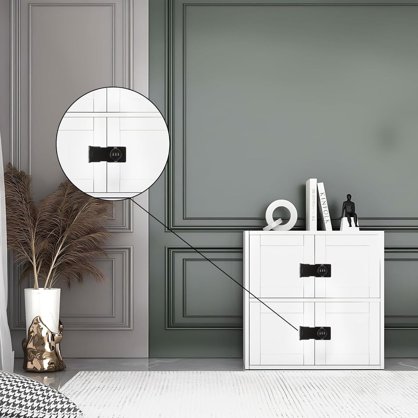 Keyless Combination Cabinet Lock for Household Doors - 90/180 Degrees Latches, Password Lock for Cabinets, Sliding Barn Doors, Pet Doors - 4.5inch Black Lock