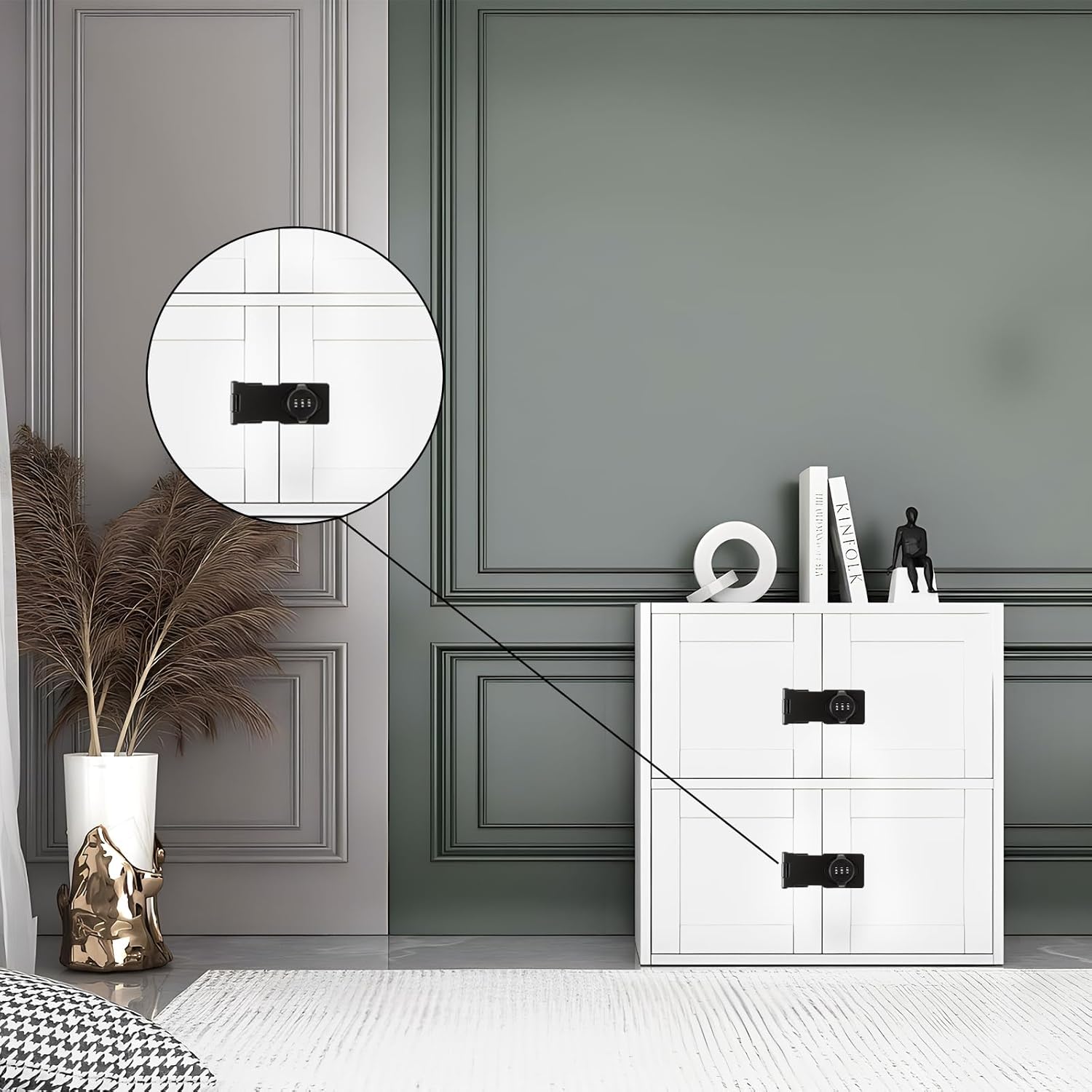 Keyless Combination Cabinet Lock for Household Doors - 90/180 Degrees Latches, Password Lock for Cabinets, Sliding Barn Doors, Pet Doors - 4.5inch Black Lock