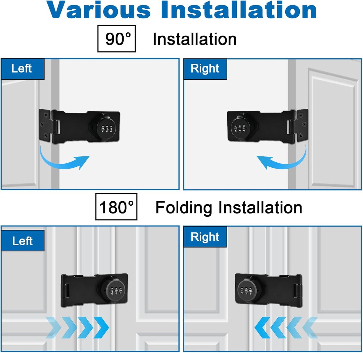 Keyless Combination Cabinet Locks Baby Proofing Set - 3-Digit Password Code Door Latches for Cabinet, Barn Door, Bathroom - Includes Screws