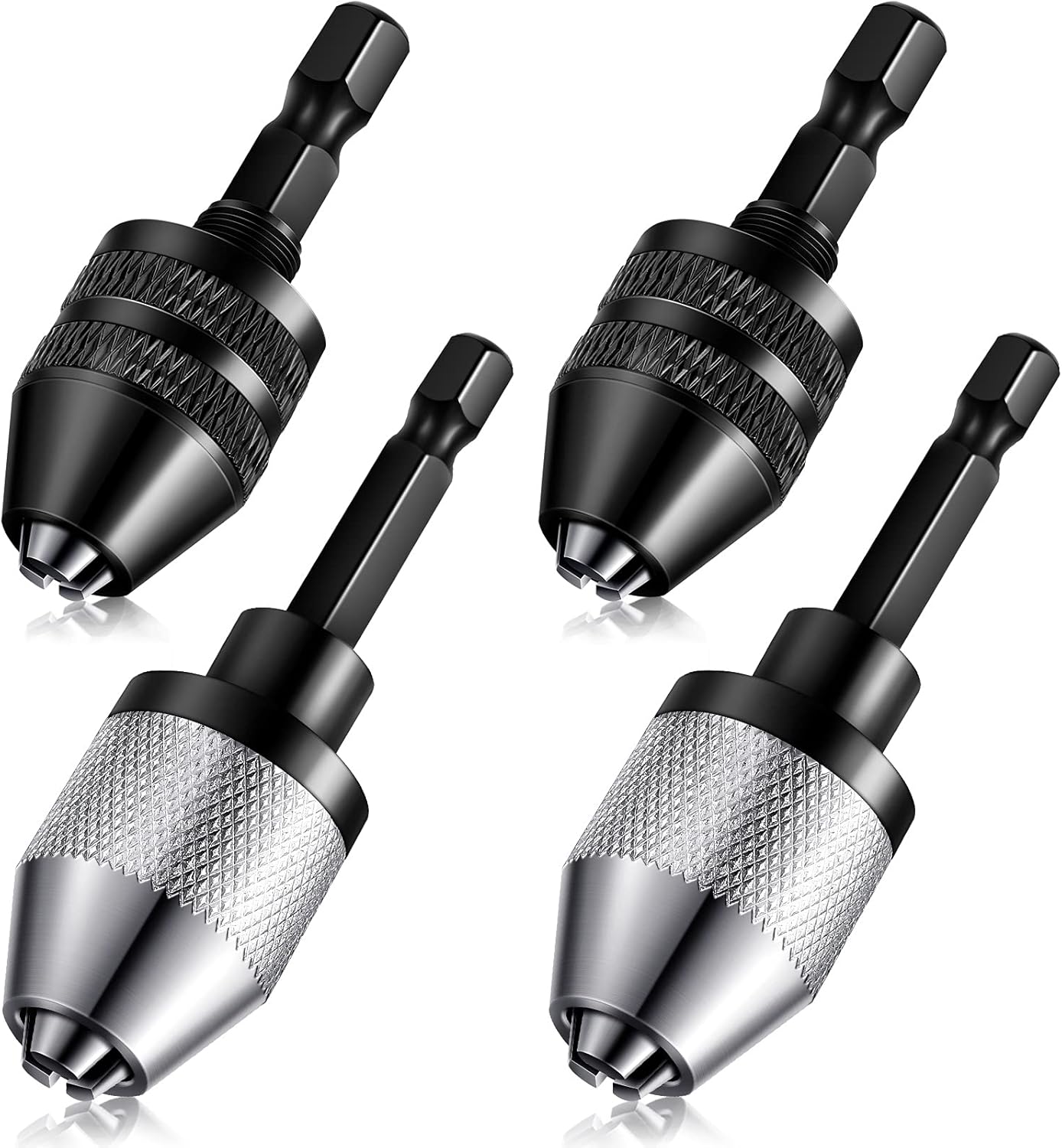 Keyless Drill Chuck Bit Set with Hex Shank Adapter for Fast Change - 0.3-6.5mm & 0.3-3.6mm Sizes - Tool Attachment (4 Pieces)