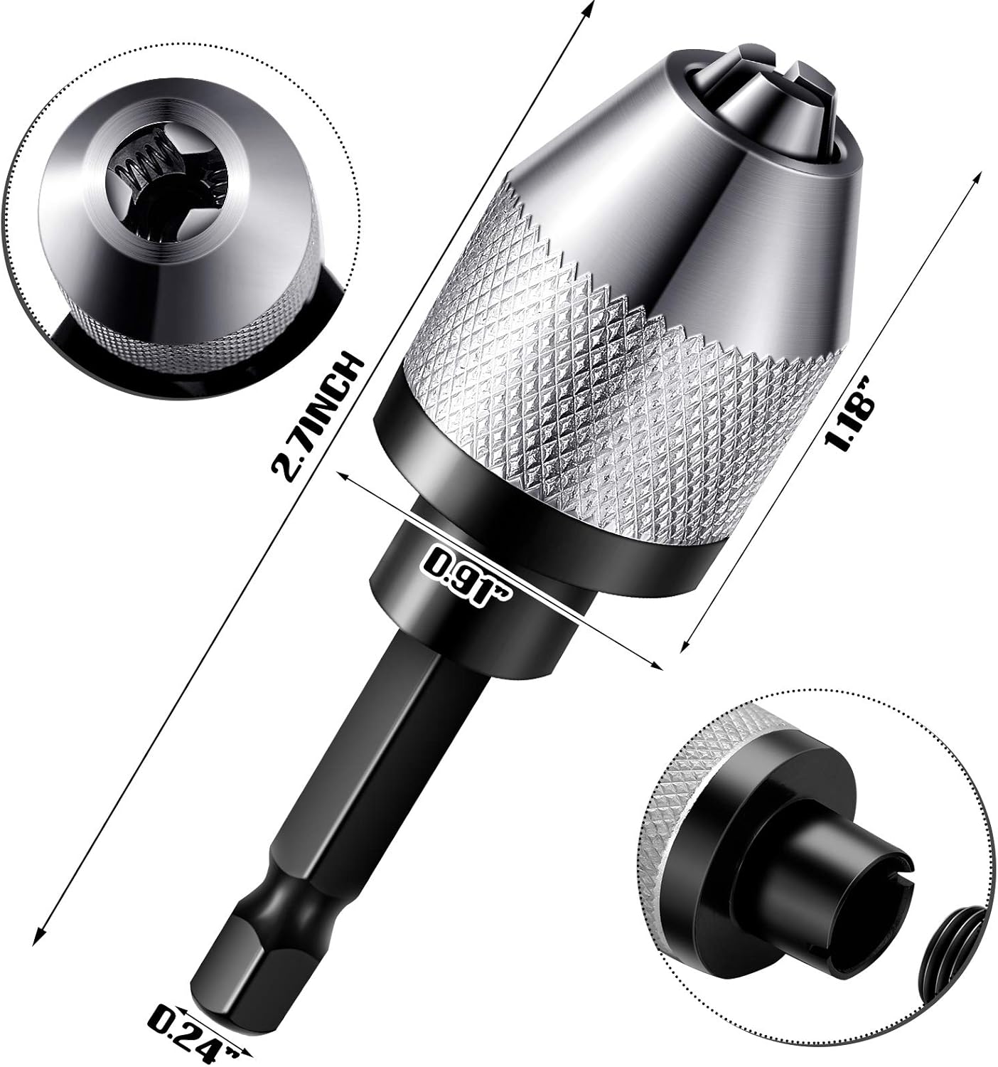 Keyless Drill Chuck Bit Set with Hex Shank Adapter for Fast Change - 0.3-6.5mm & 0.3-3.6mm Sizes - Tool Attachment (4 Pieces)