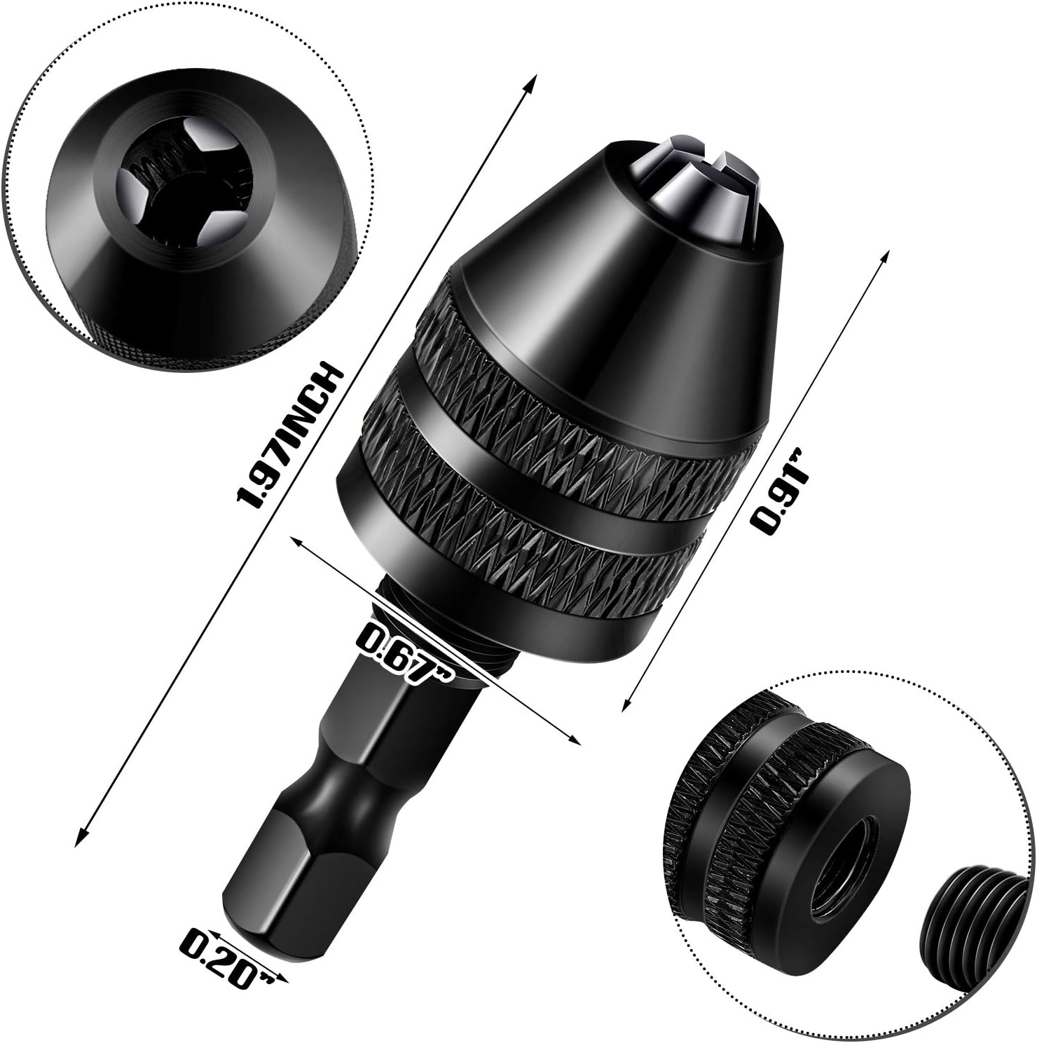 Keyless Drill Chuck Bit Set with Hex Shank Adapter for Fast Change - 0.3-6.5mm & 0.3-3.6mm Sizes - Tool Attachment (4 Pieces)