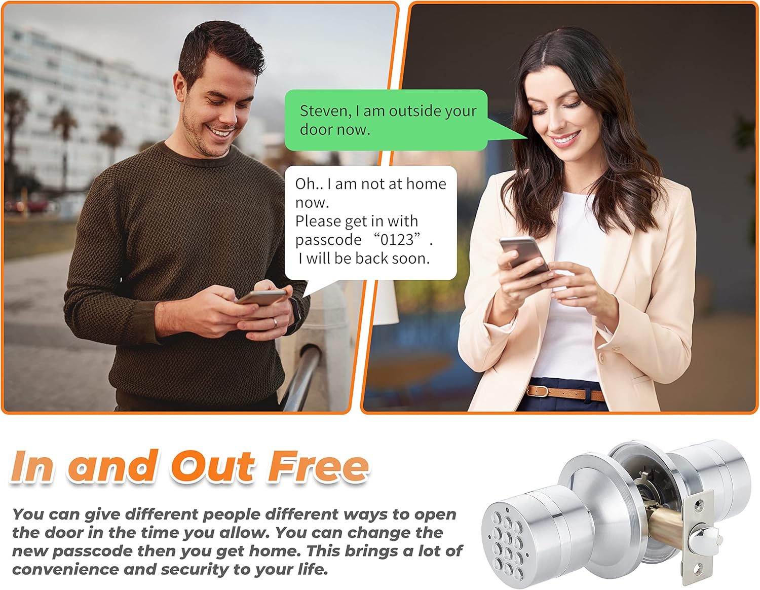 Keyless Electronic Entry Door Knob with Keypad - Smart Interior Handle Lock for Home, Hotel, and Office - Automatic Locking, Battery Backup, Backlight - Easy Installation