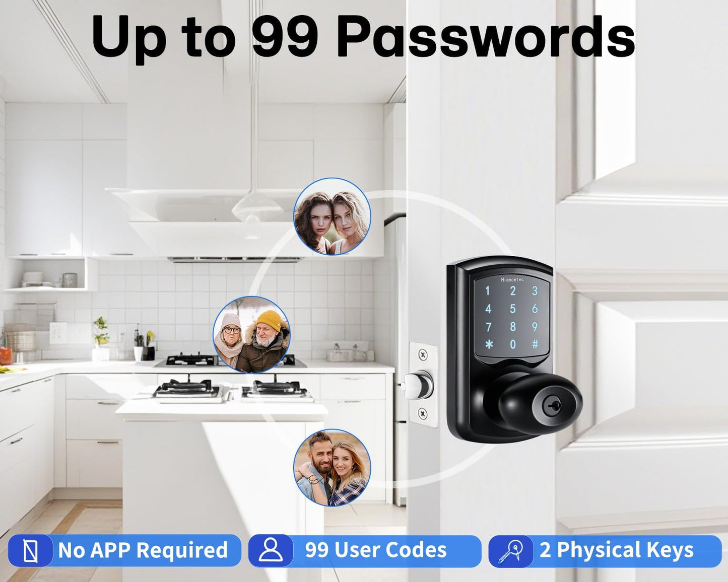 Keyless Entry Black Touch Pad Door Lock with Handle for Exterior Doors- Bedroom, Hotel, Closet, Home, House- Touchscreen Keypad- Easy Installation