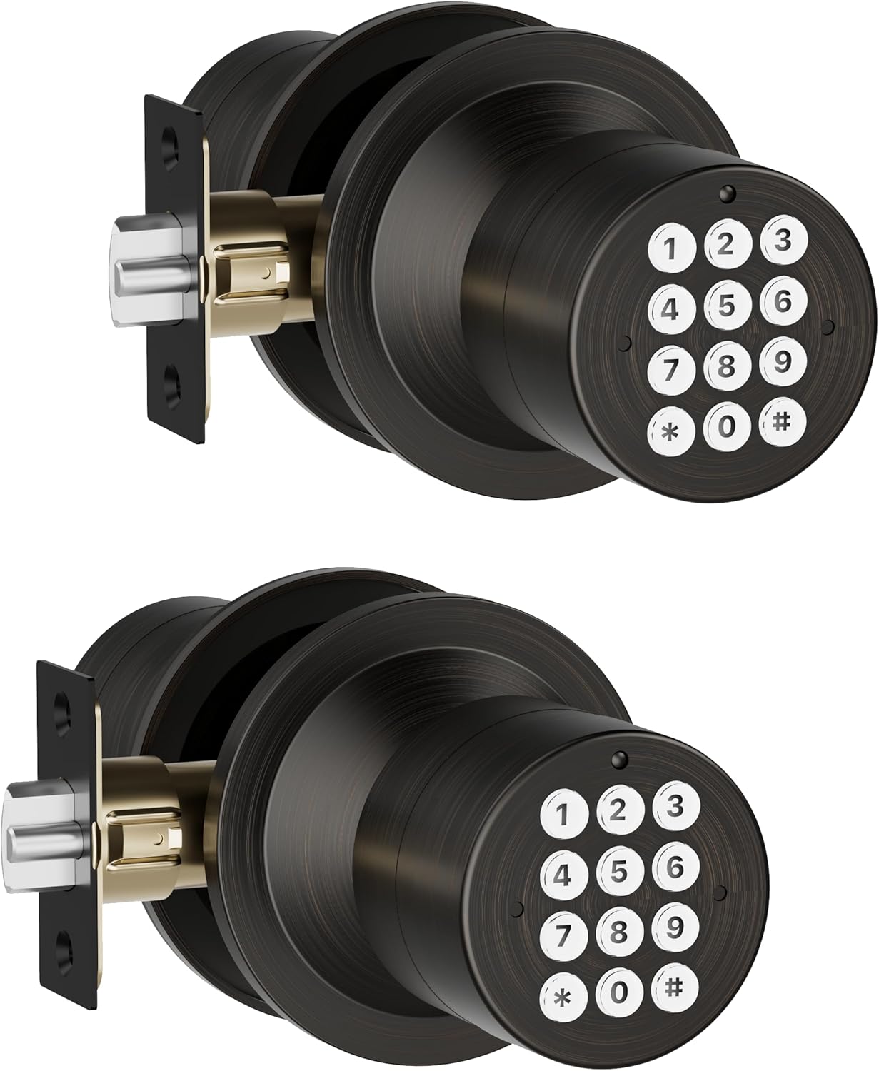 Keyless Entry Door Knob with Keypad, Child Proof Lock, Auto Lock, Easy Installation - Home, Office, Apartment Security - Oil Rubbed Bronze (2 Pack)