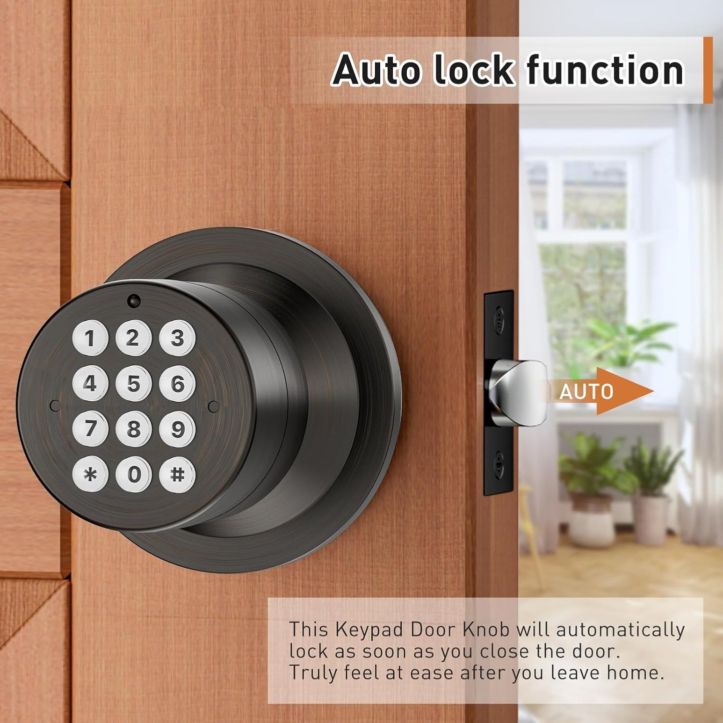 Keyless Entry Door Knob with Keypad, Child Proof Lock, Auto Lock, Easy Installation - Home, Office, Apartment Security - Oil Rubbed Bronze (2 Pack)