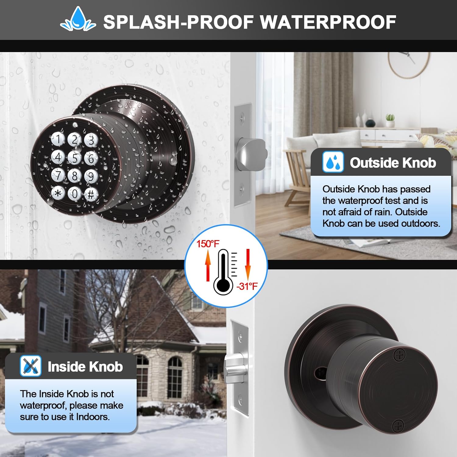 Keyless Entry Door Knob with Keypad, Child Proof Lock, Auto Lock, Easy Installation - Home, Office, Apartment Security - Oil Rubbed Bronze (2 Pack)