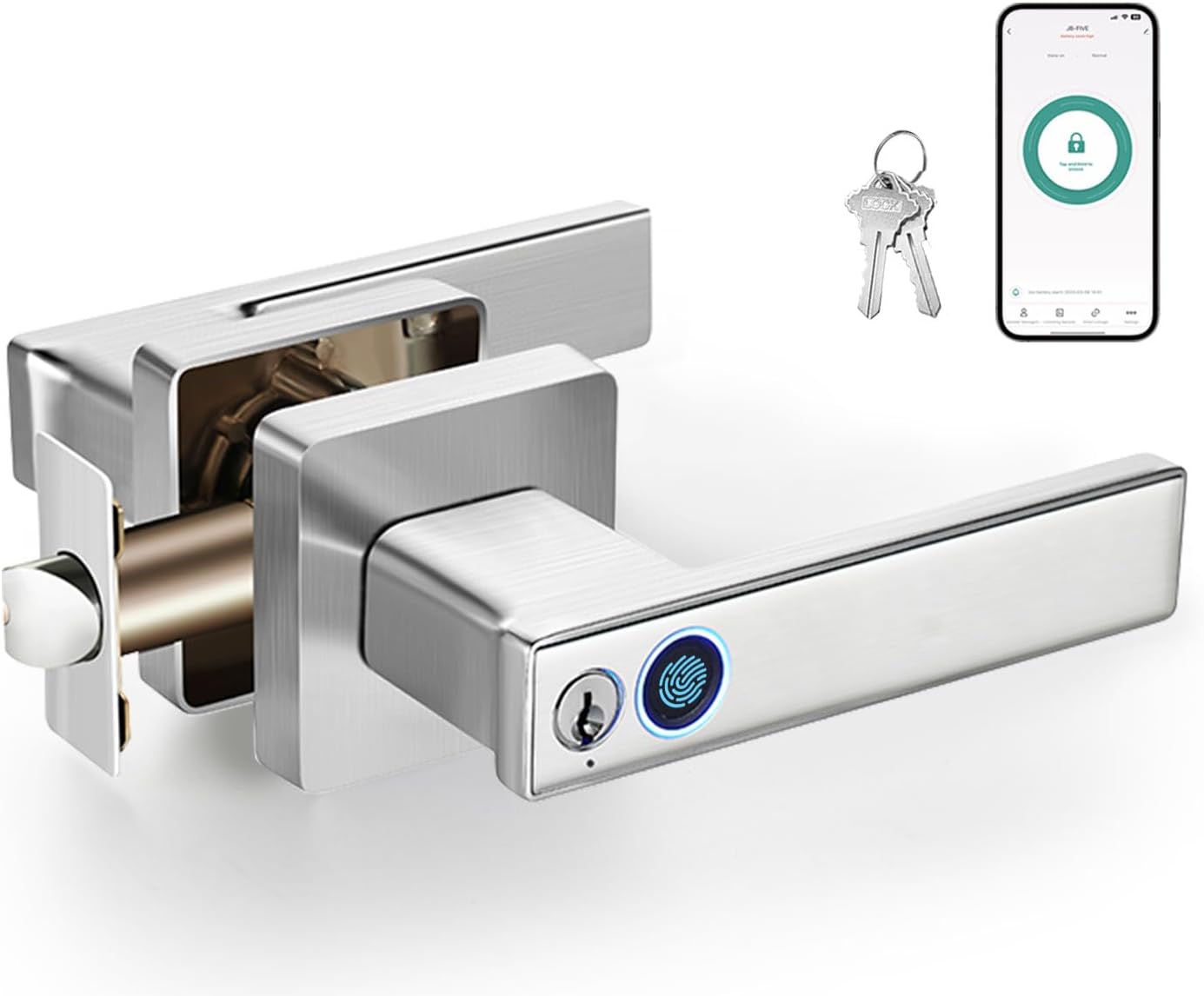 Keyless Entry Finger Print Door Knob Lock for Bedroom, Biometric Thumb Print Smart Lock Handle for Interior Room, Office, Garage