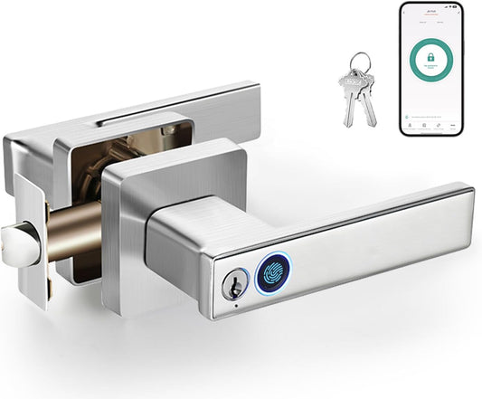 Keyless Entry Finger Print Door Knob Lock for Bedroom, Biometric Thumb Print Smart Lock Handle for Interior Room, Office, Garage