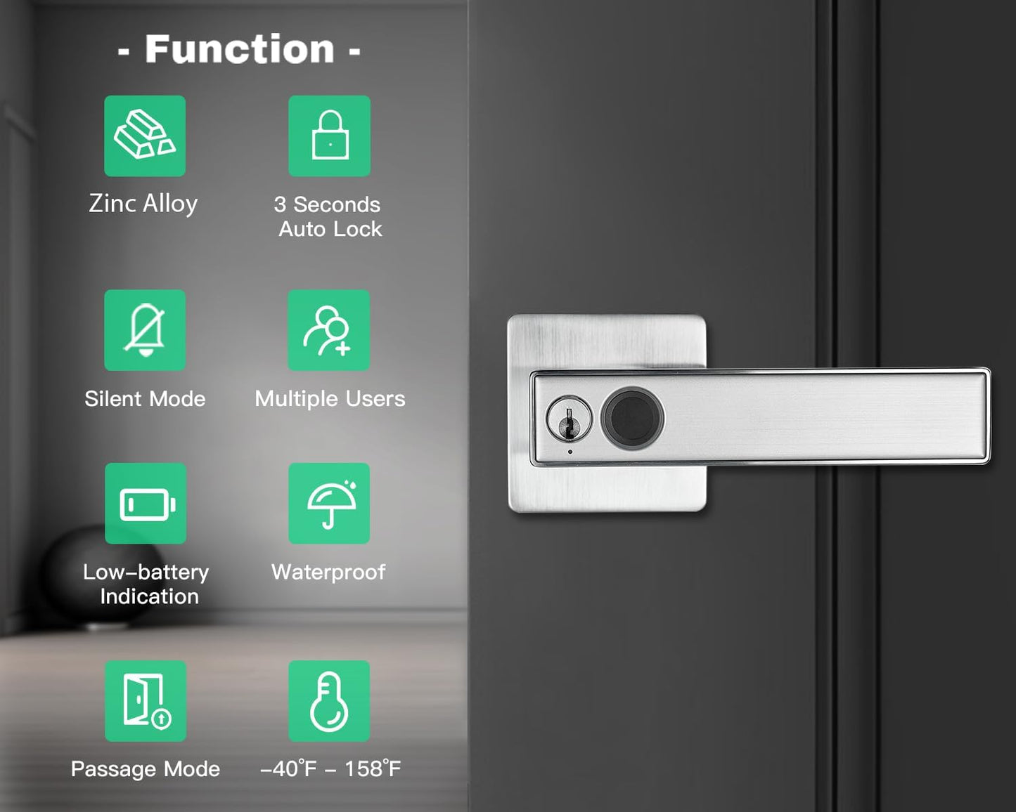 Keyless Entry Finger Print Door Knob Lock for Bedroom, Biometric Thumb Print Smart Lock Handle for Interior Room, Office, Garage