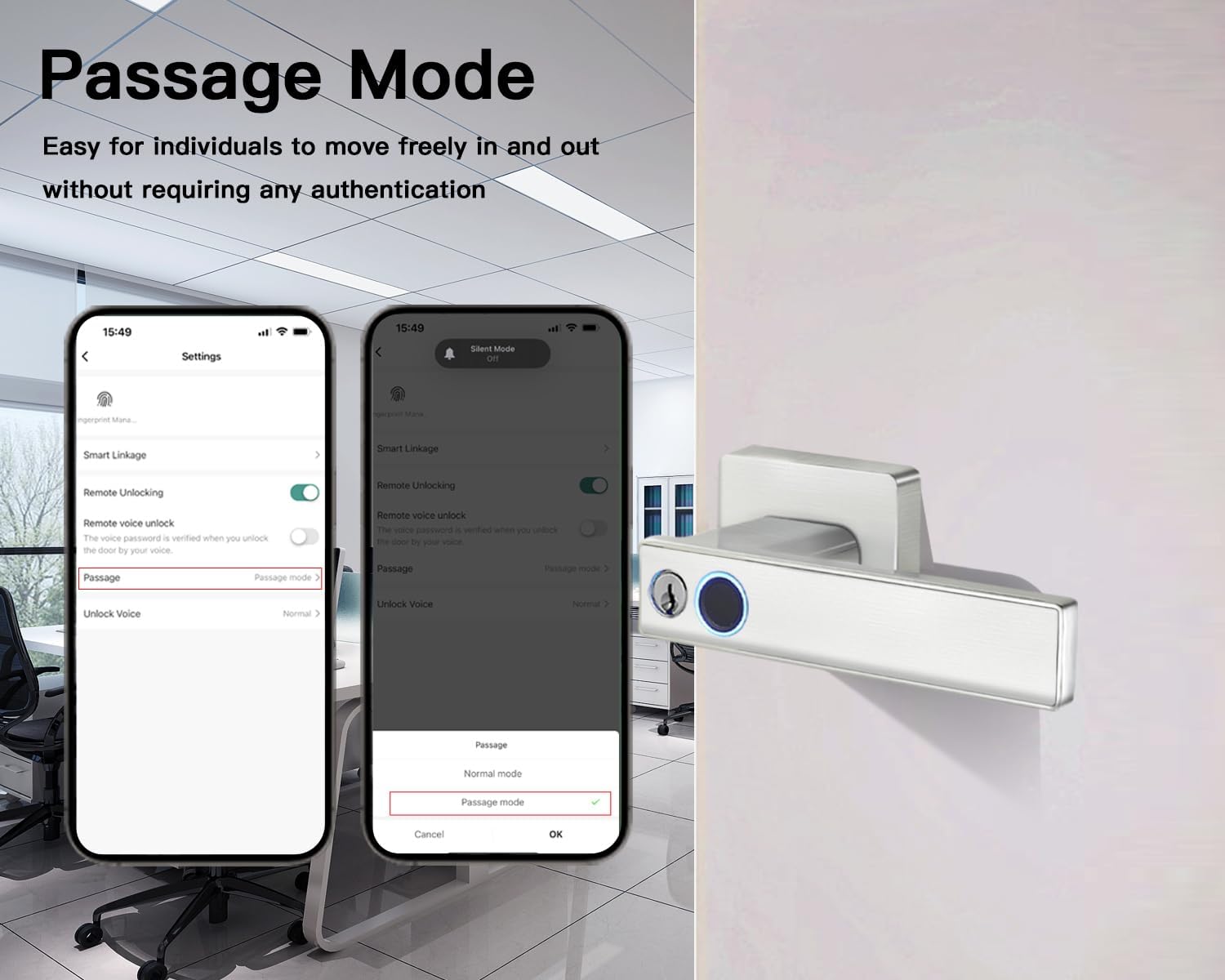 Keyless Entry Finger Print Door Knob Lock for Bedroom, Biometric Thumb Print Smart Lock Handle for Interior Room, Office, Garage