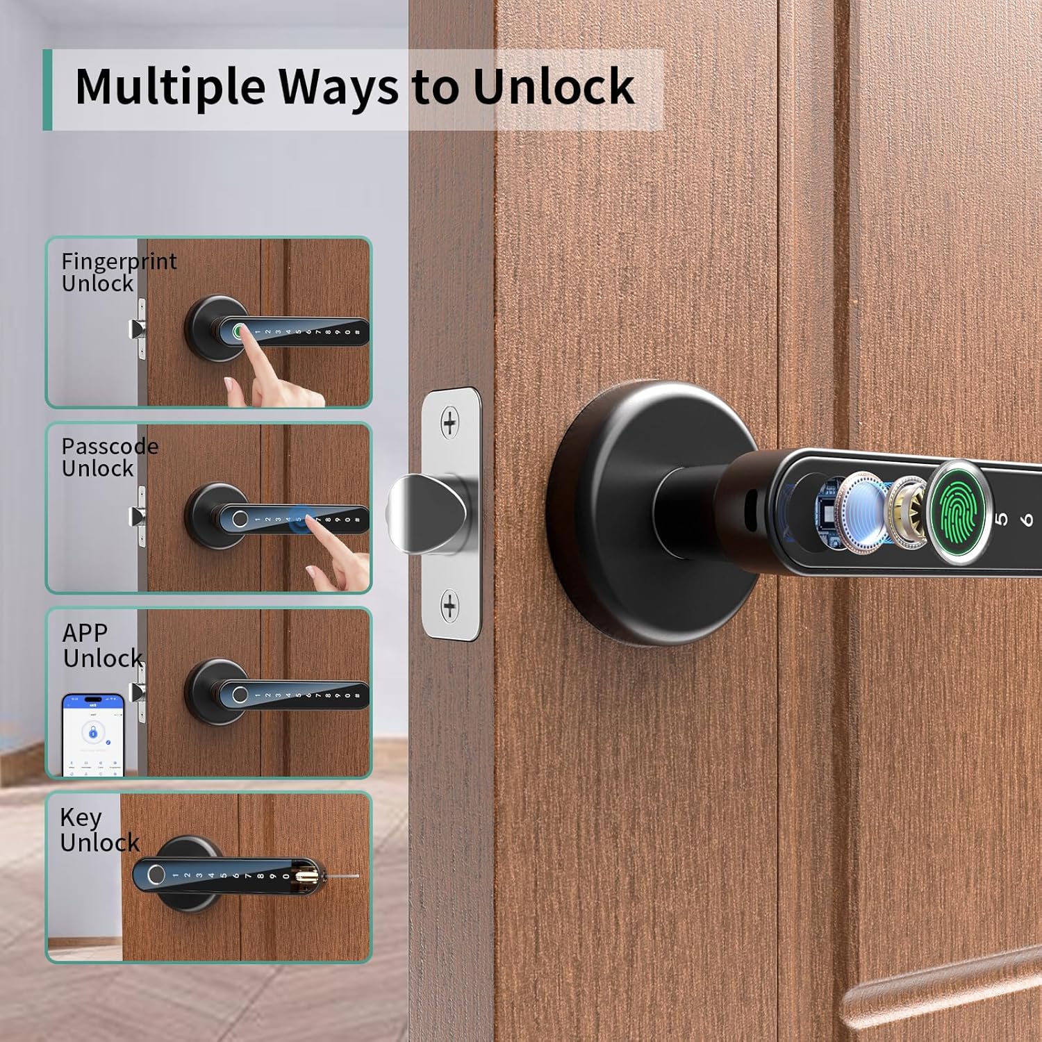 Keyless Entry Fingerprint Door Lock with Keypad and Handle for Home, Hotel, Office - IRONZON Smart Lock