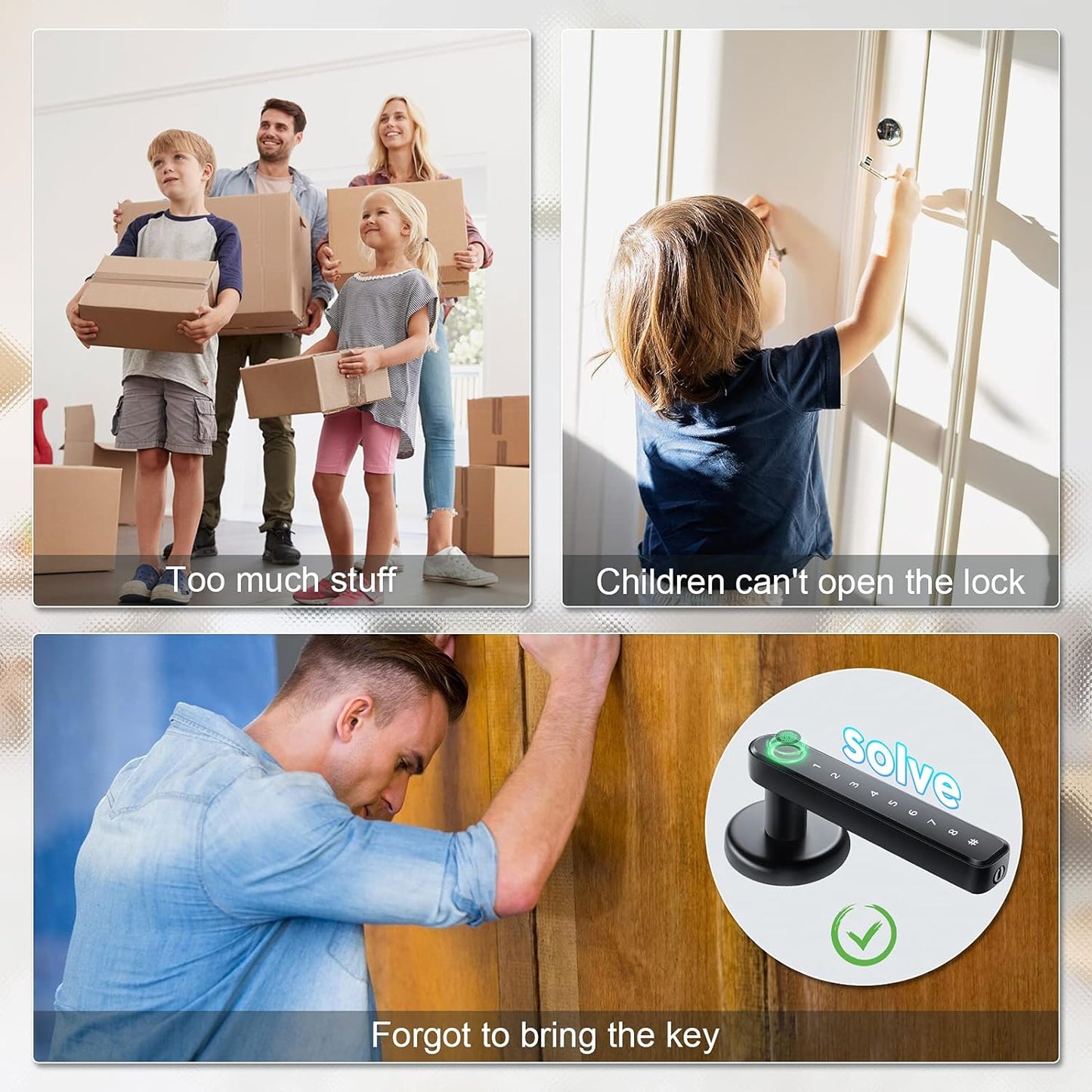 Keyless Entry Fingerprint Door Lock with Keypad and Handle for Home, Hotel, Office - Black